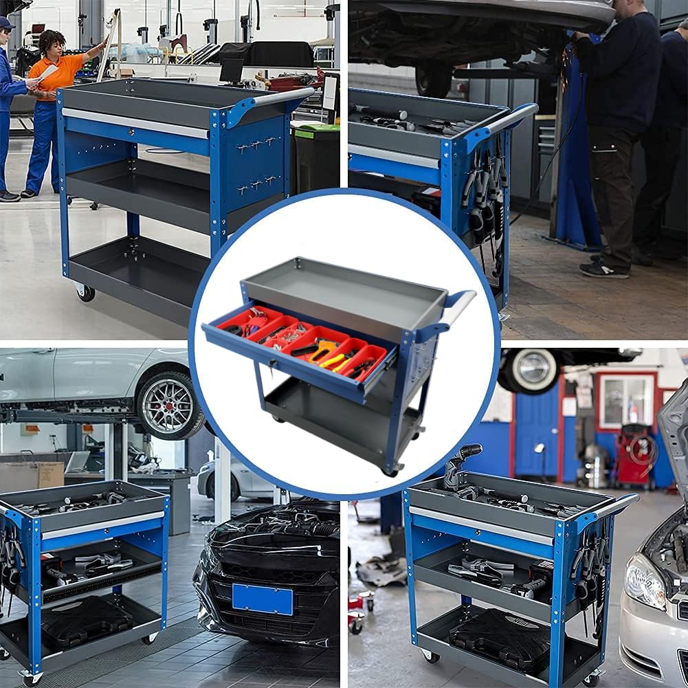 AIRAJ 3-Layer-Werkzeugwagen mit 8 Schubladen-Organizer,Abschließbare Schubladen,Maximalen Belastung von 200 KG,2 Universalräder,Multifunktionaler Werkzeugwagen mit Geeignet für Werkstätten,Lager