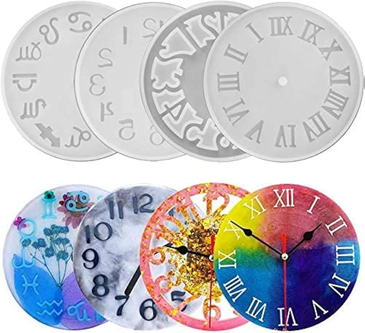 4Pack of Clock Face Molds Silicone Mold By Resin Casting, for DIY Resin Crafts Home Wall Decoration 5.9 X 5.9inch