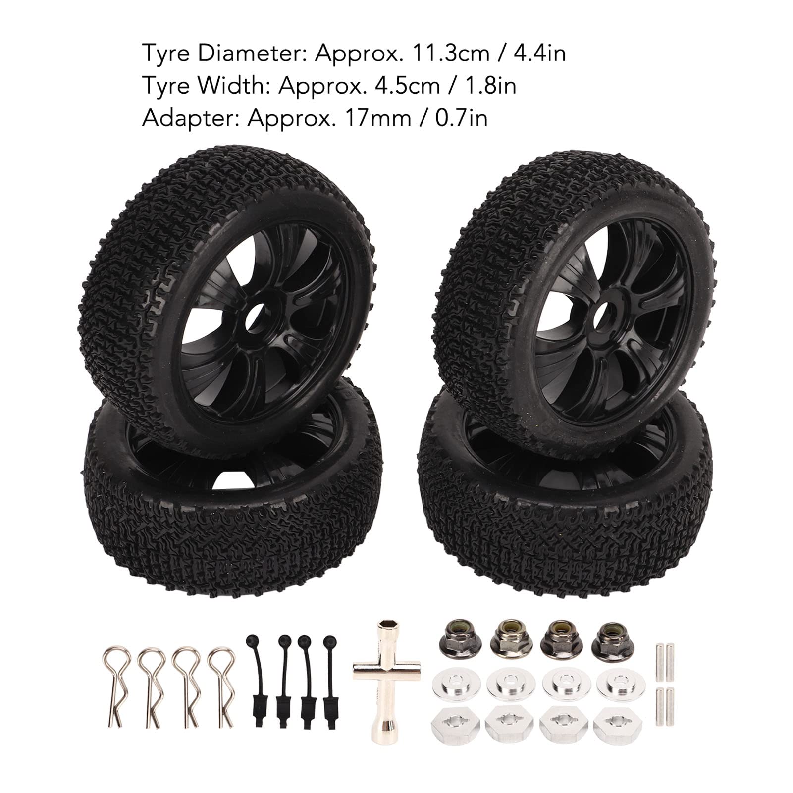 Pneumatico Corto per Camion, Gomma Plastica Resistente all'Usura 4 Pezzi Sostituzione Pneumatici RC per Modellini in Scala 1/10 (Nero)
