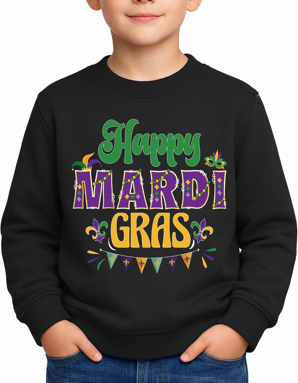 Unisex Kids Mardi Gras Sweatshirt Long Sleeve Funny Carnival Shirt 5-14 Years