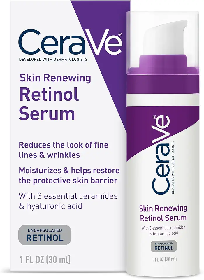 CeraVe Anti Aging Retinol Serum For Face, Encapsulated Retinol With Hyaluronic Acid, Niacinamide &amp; Ceramides, Smooths Wrinkles &amp; Fine Lines, Gentle Skin Brightening Serum, Fragrance Free, 1 Oz