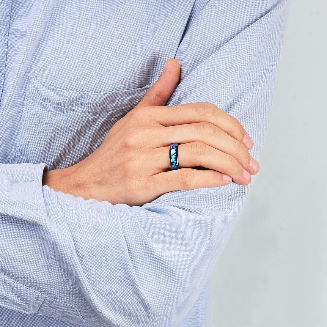 King Will Mens 4mm/6mm/8mm Black Tungsten Wedding Band Blue Green Purple Fragments Inlay Rings Engagement Band Comfort Fit - Image 4