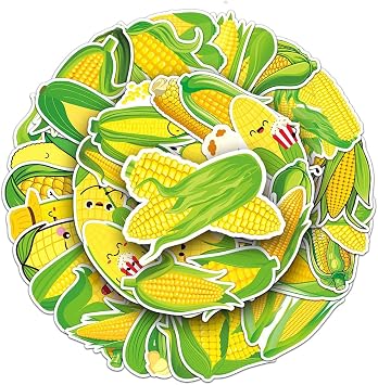Lively Corn Vinyl Stickers, 50 PCS Waterproof Cartoon Vegetable Decals for Laptops, Scrapbooking, Journals, Notebooks, Water Bottles, Suitcases, Phones & DIY Decor