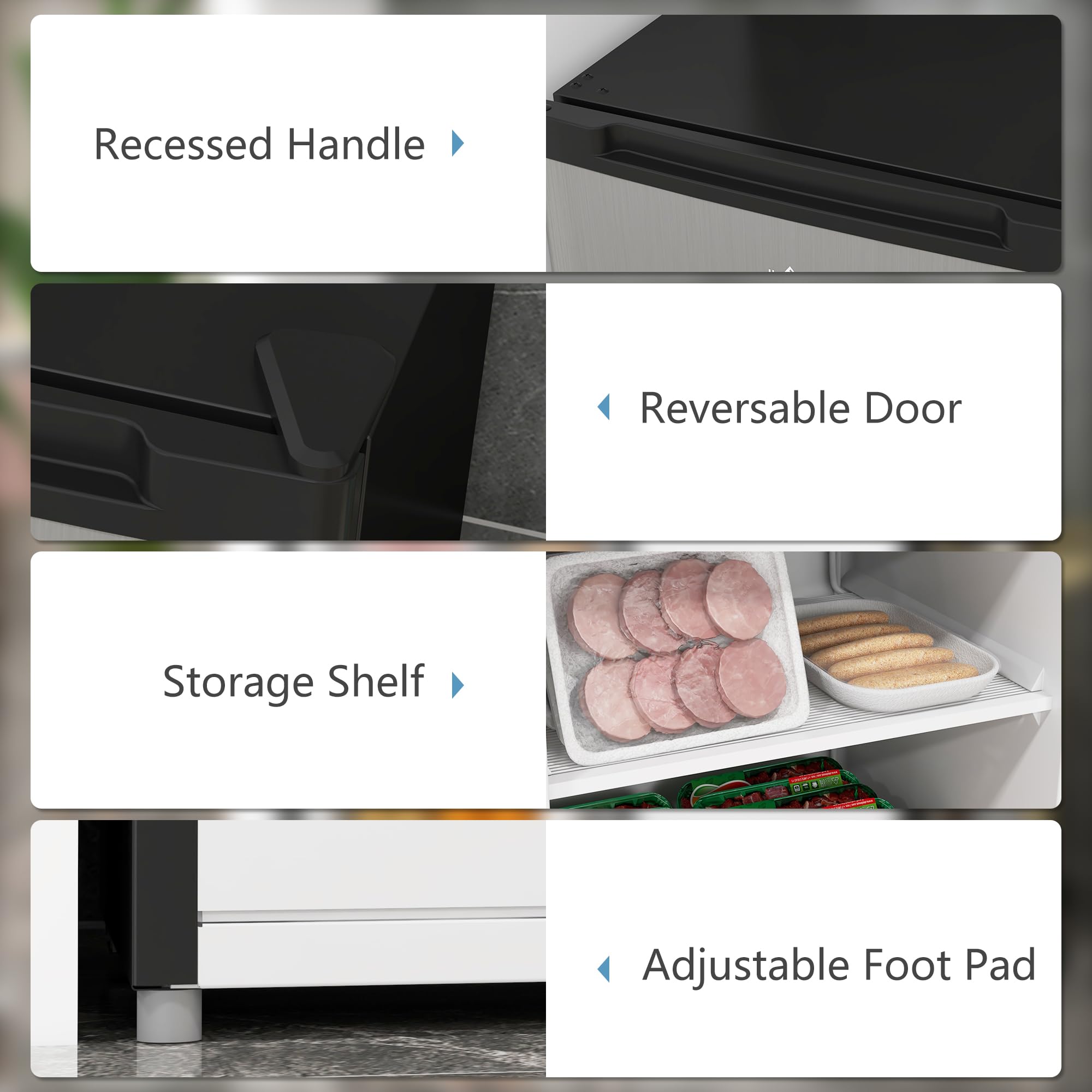 HOMCOM Mini Freezer Countertop, 1.1 Cu.Ft Compact Upright Freezer With Removable Shelves, Reversible Door For Home, Dorm, Apartment And Office, Silver on Fridge.com - View 3
