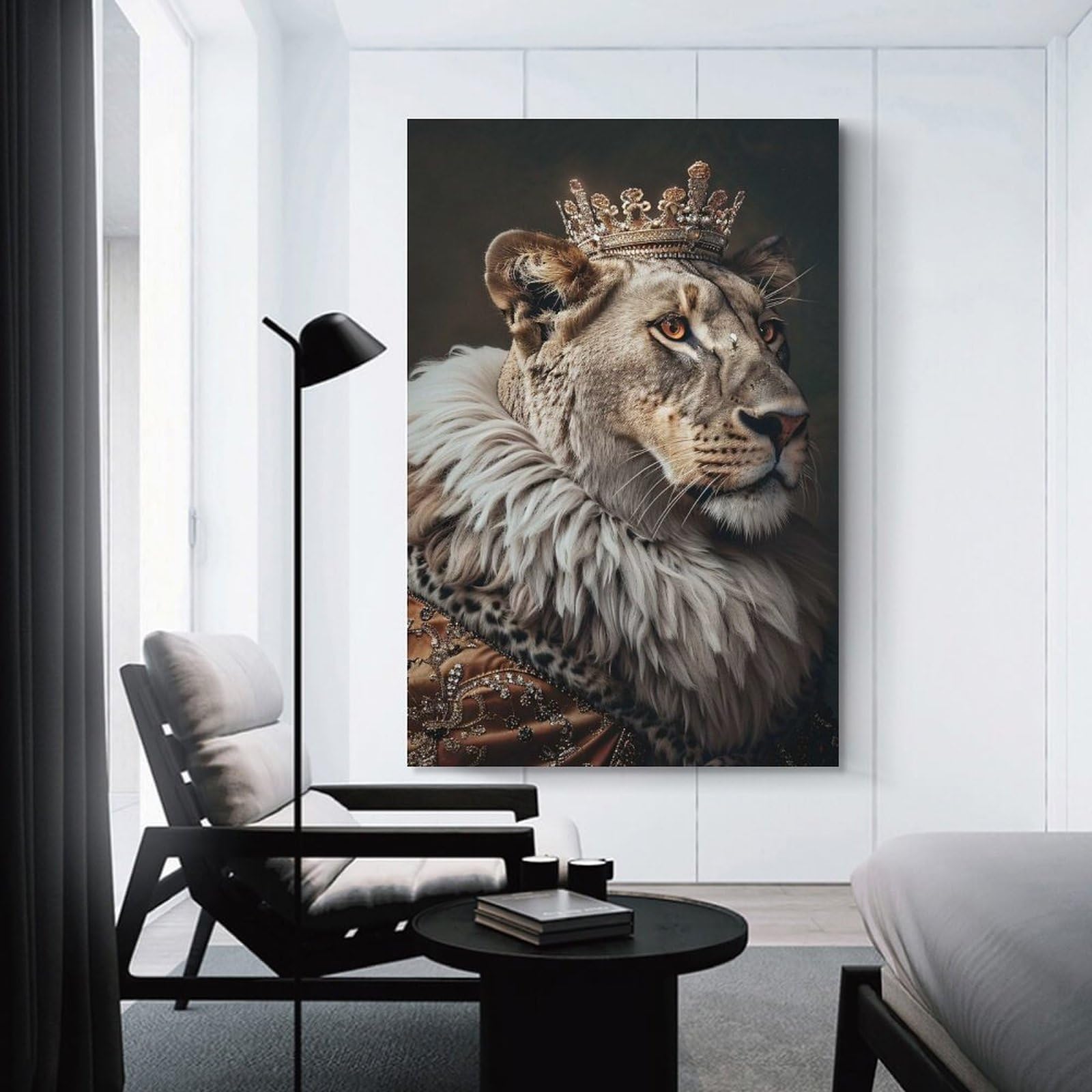Junmoney Lion Queen Portrait Hanging Wall Art 08x12inch(20x30cm), for Gallery Wall Decor And Room Displays, A Versatile Canvas Print for Layering