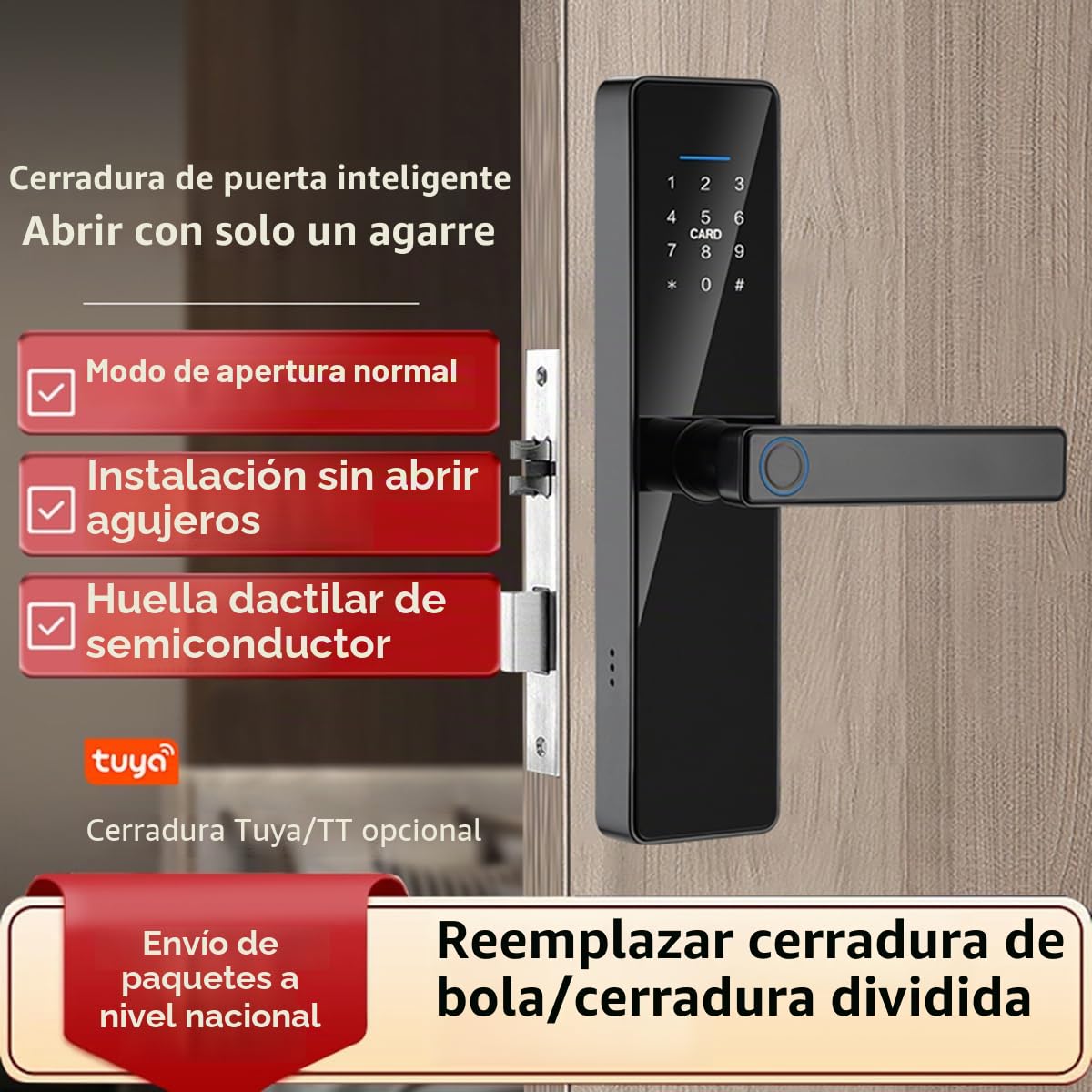 Tuya Smart Door Fingerprint Lock con Teclado y Manillar Compatible con la APLICACIÓN Tuya