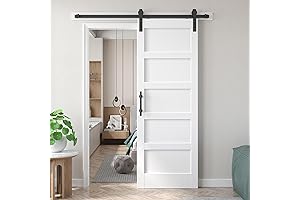 30x84Inch White Barn Door with Hardware Kit & Pre-Drilled Track, Solid MDF...