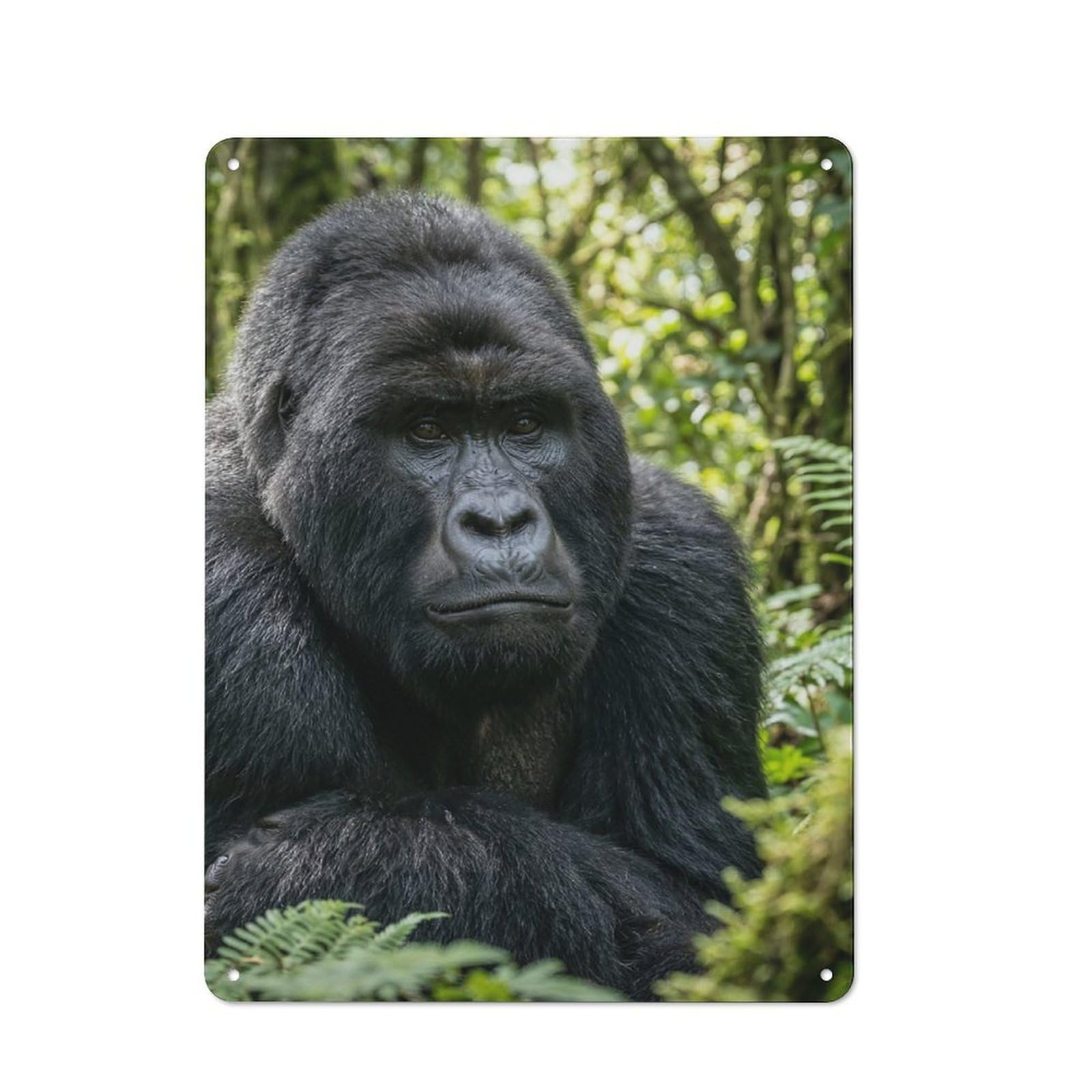 40x30cm Vintage Metal Plaque with Majestic Gorilla in Lush Green Forest for Café Or Restaurant, A Gift at Christmas for Fans of Vintage Wall Decor