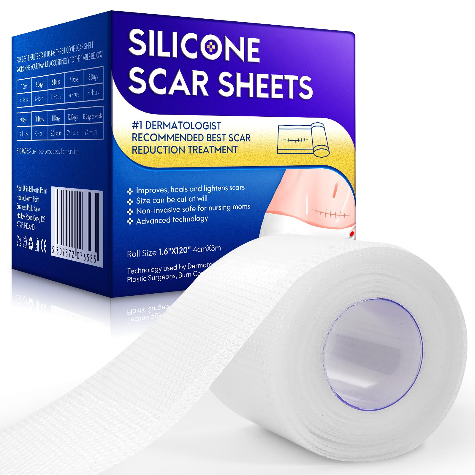 Silicone Scar Sheets (1.6” x 120”), Clear Gel Silicone Scar Tape, Invisible Medical Grade Scar Silicone Strips, Transparent Advanced Removal Scar Patches for C-Section, Keloids, Burn, Acne
