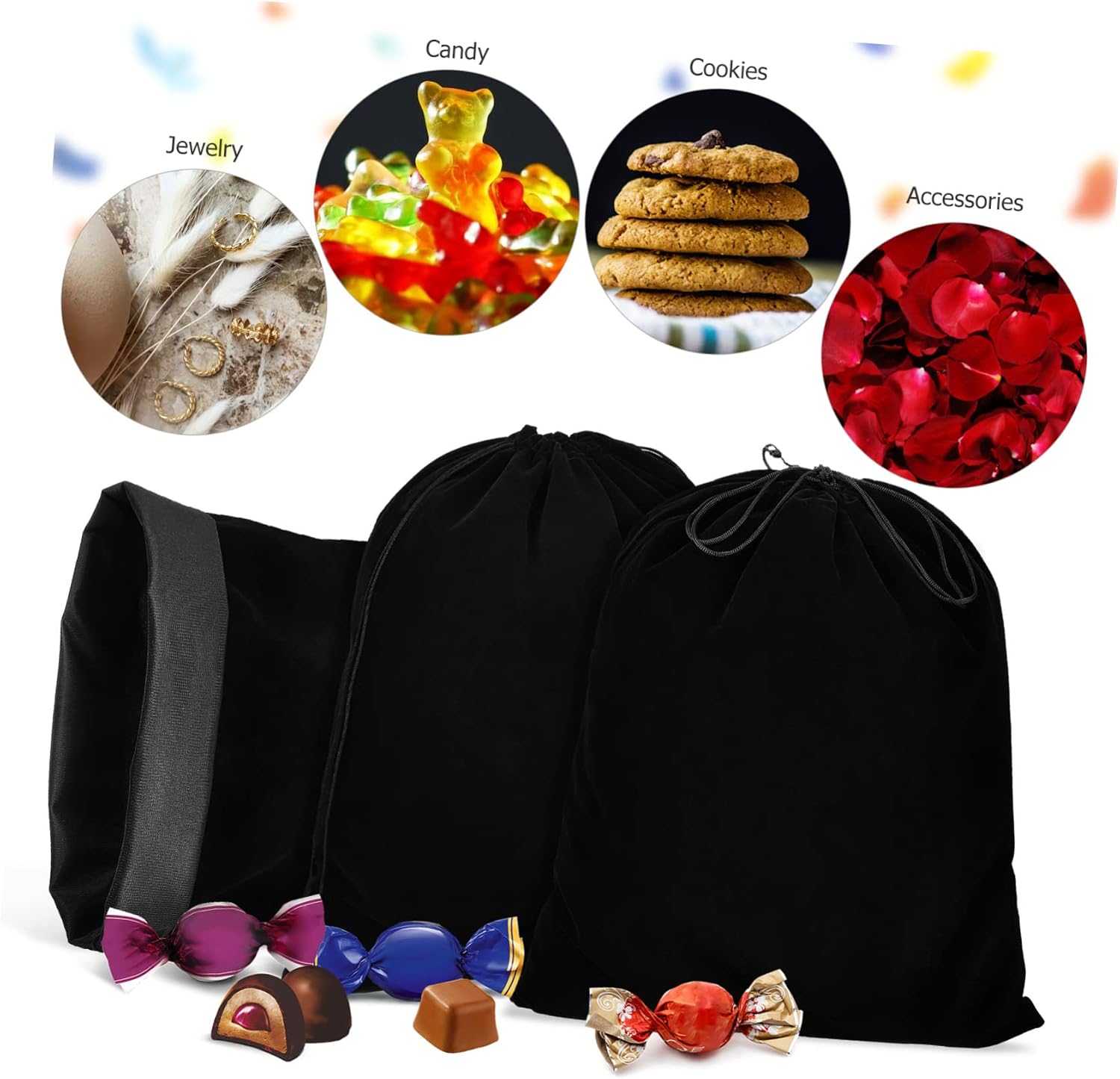 PLAFOPE 10pcs Black Velvet Drawstring Pouches Party Favor Bags Handles Large Capacity Storage Bags for Jewelry Candy