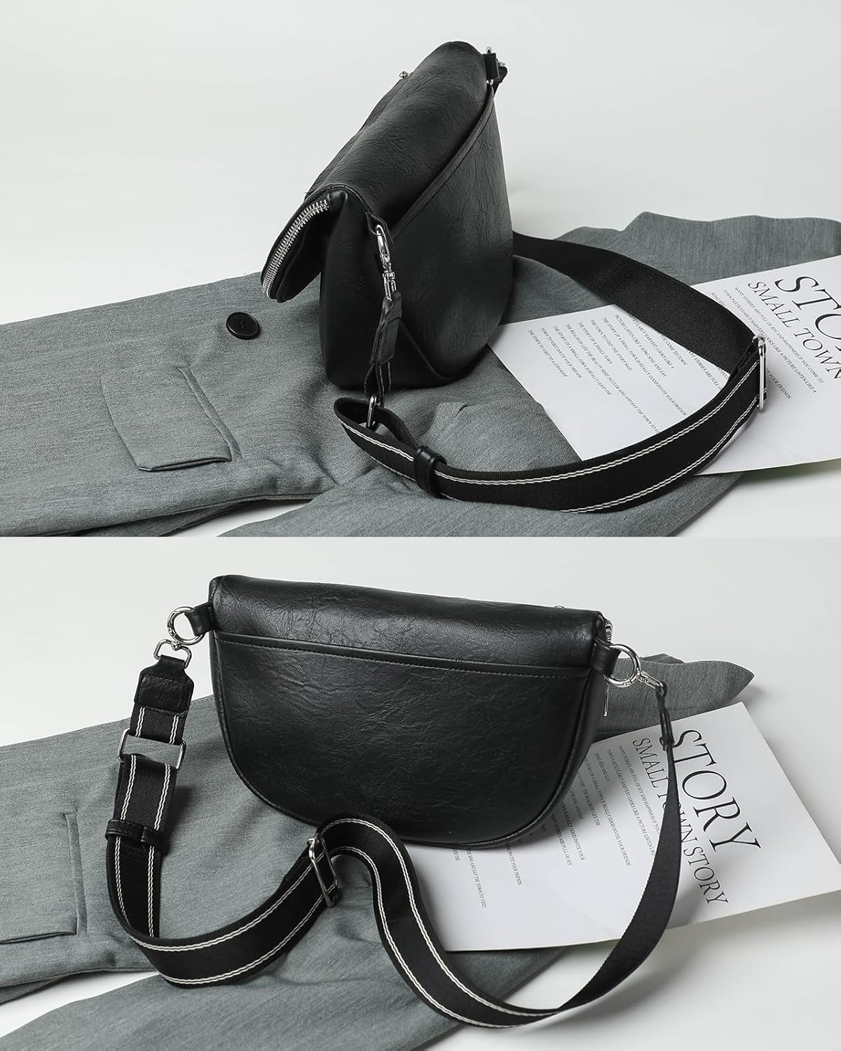 Crescent Bag for Women and Men, Fashion Medium PU Leather Folding Crescent Moon Bag Single Shoulder Bag with Adjustable Strap (Z-PU-Beige) - Image 4