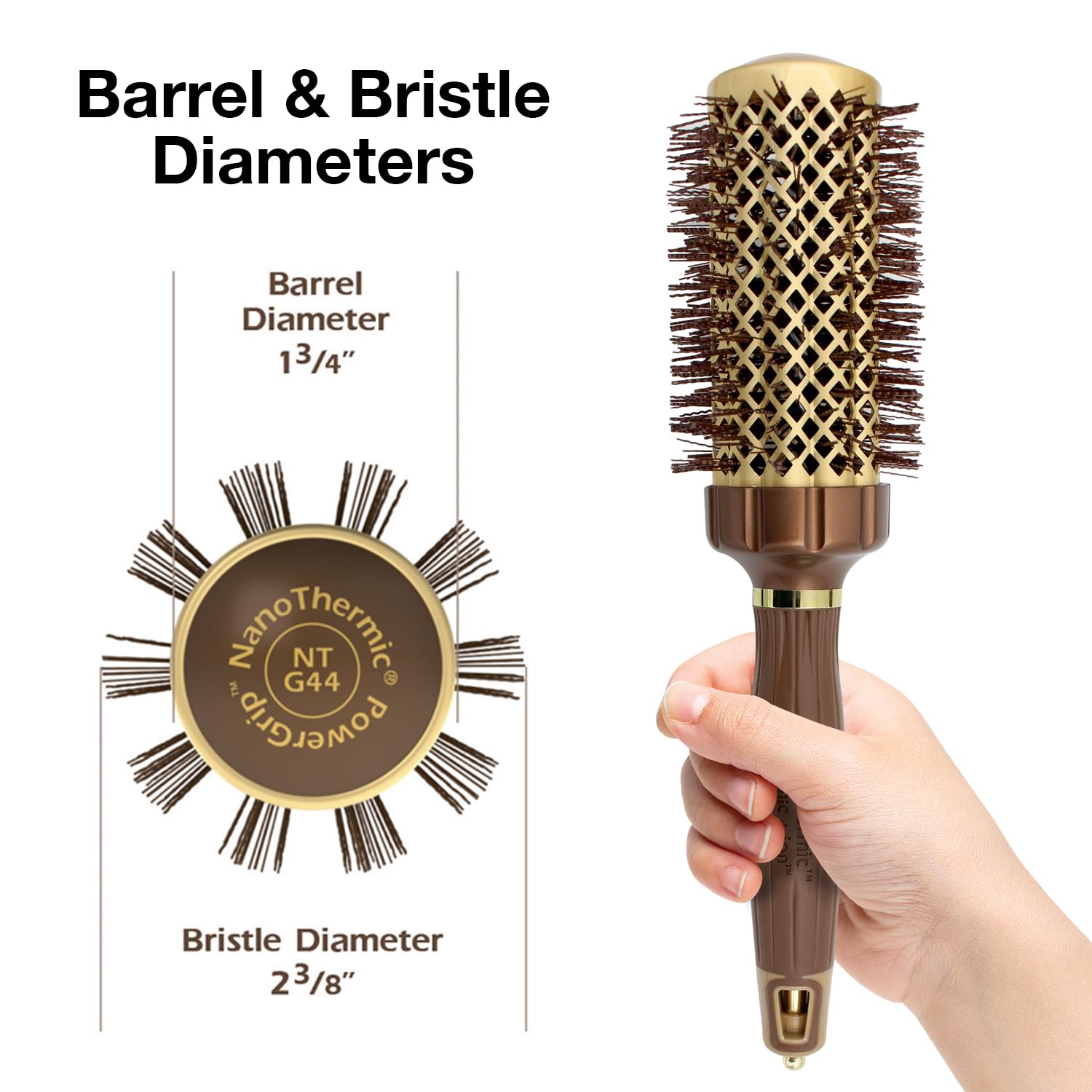 Olivia Garden NanoThermic PowerGrip Thermal Round Hair Brush - Not Electrical - Ceramic Blowout Brush for Medium to Thick Hair