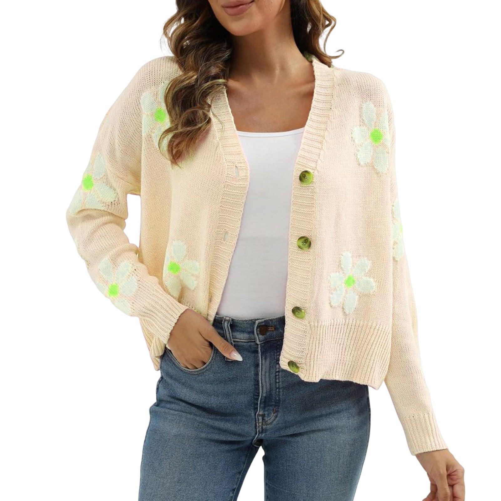 Danibe Women's Soft V-Neck Cardigan - 3/4 Sleeve, Button-Down Knit Sweater For Every Season (S-XXL)
