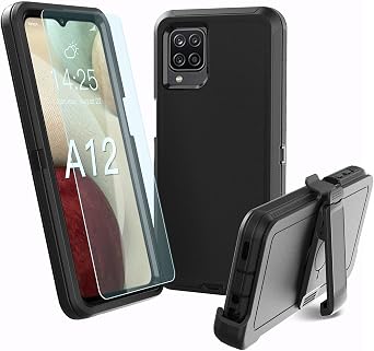 for Samsung Galaxy A12 case, Heavy Duty case,[ with Clip],[Shockproof] [Dropproof] [Dust-Proof] Black