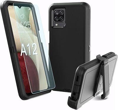 Galaxy A12 case,Samsung A12 case,A12 Heavy Duty case,[Military Grade Protective ][Shockproof] [Dropproof] [Dust-Proof], Compatible with Samsung Galaxy A12 (Black)