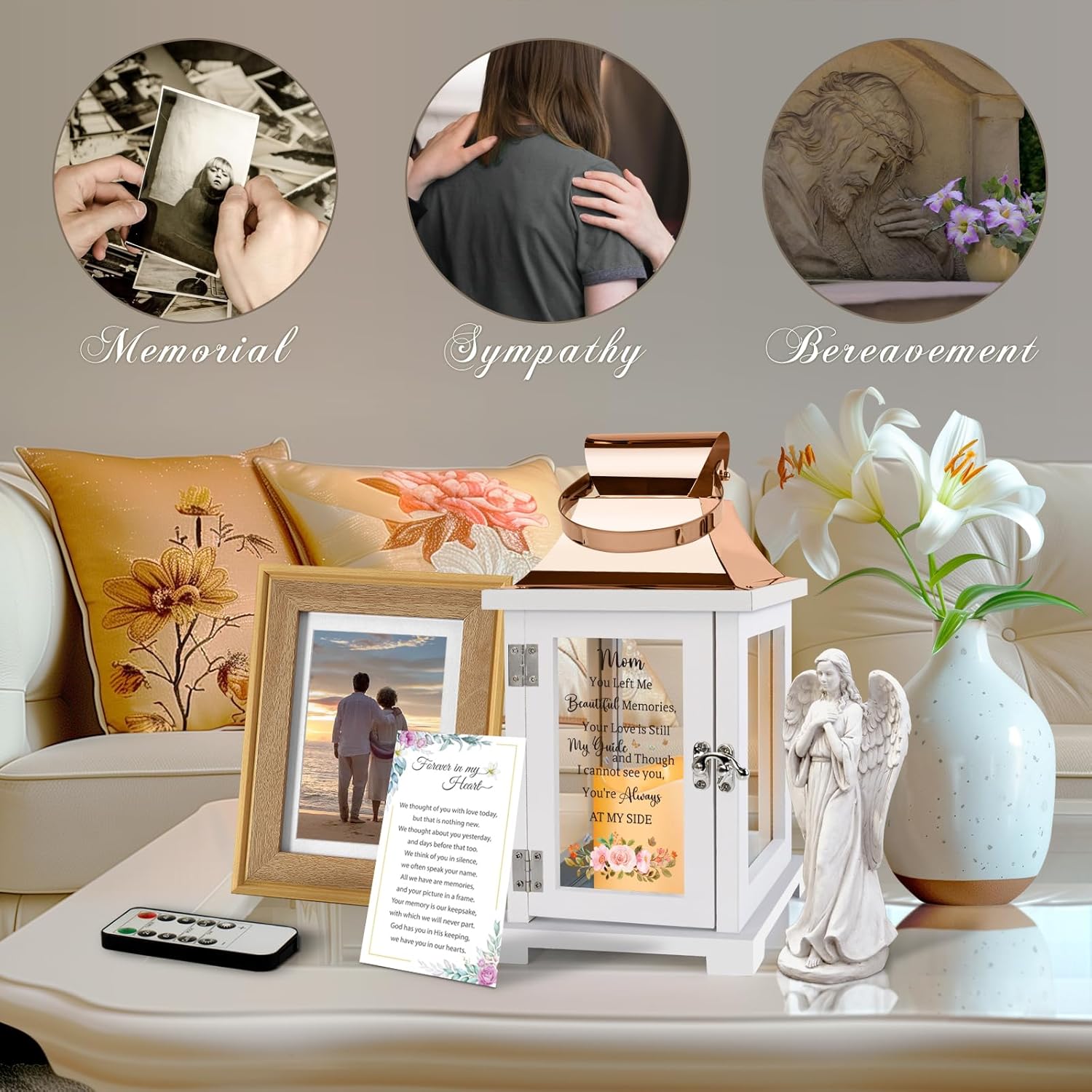 Memorial Lantern with Remote, Bereavement Sympathy Gifts for Loss of Loved One Memorial Gifts for Loss of Mother Remembrance Gifts Thoughtful Funeral Gifts