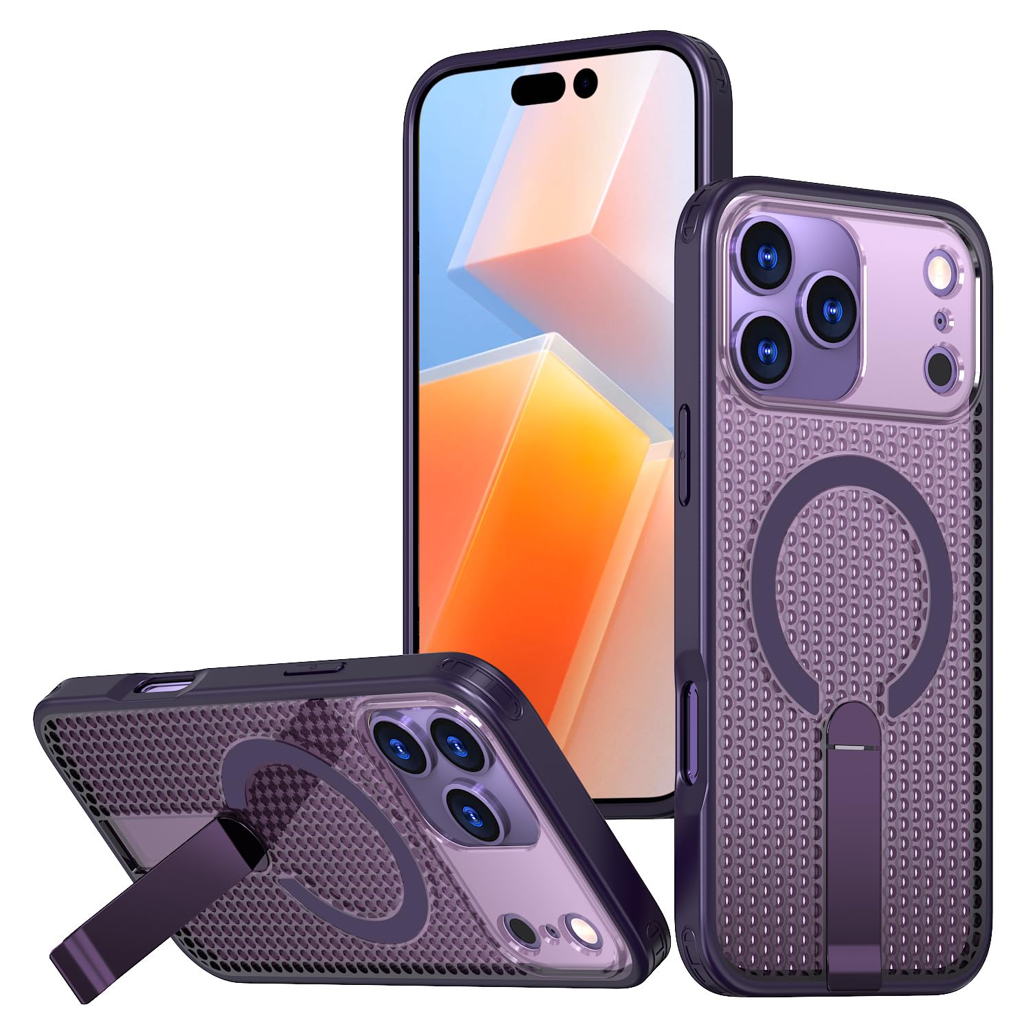 Coque silicone iPhone 15 Pro Max antichoc rigide violette avec béquille - 8