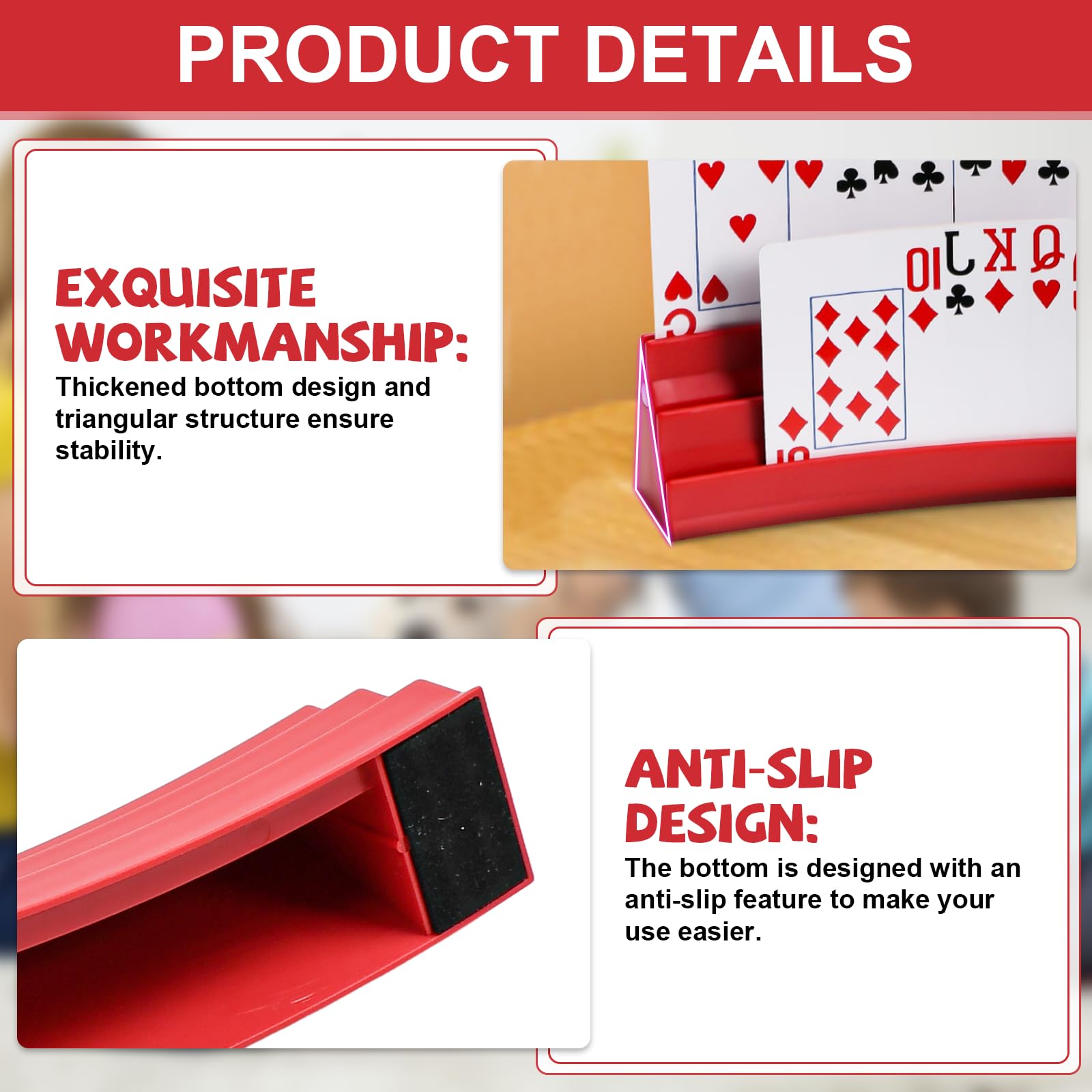 4 Pezzi Supporto di Carte da Gioco, Porta Carta da Giochi Ergonomico Supporti Carte da Gioco con Design Curvo Porta Carta a Mani Libere Portatile Supporto per Carti da Gioco Plastica