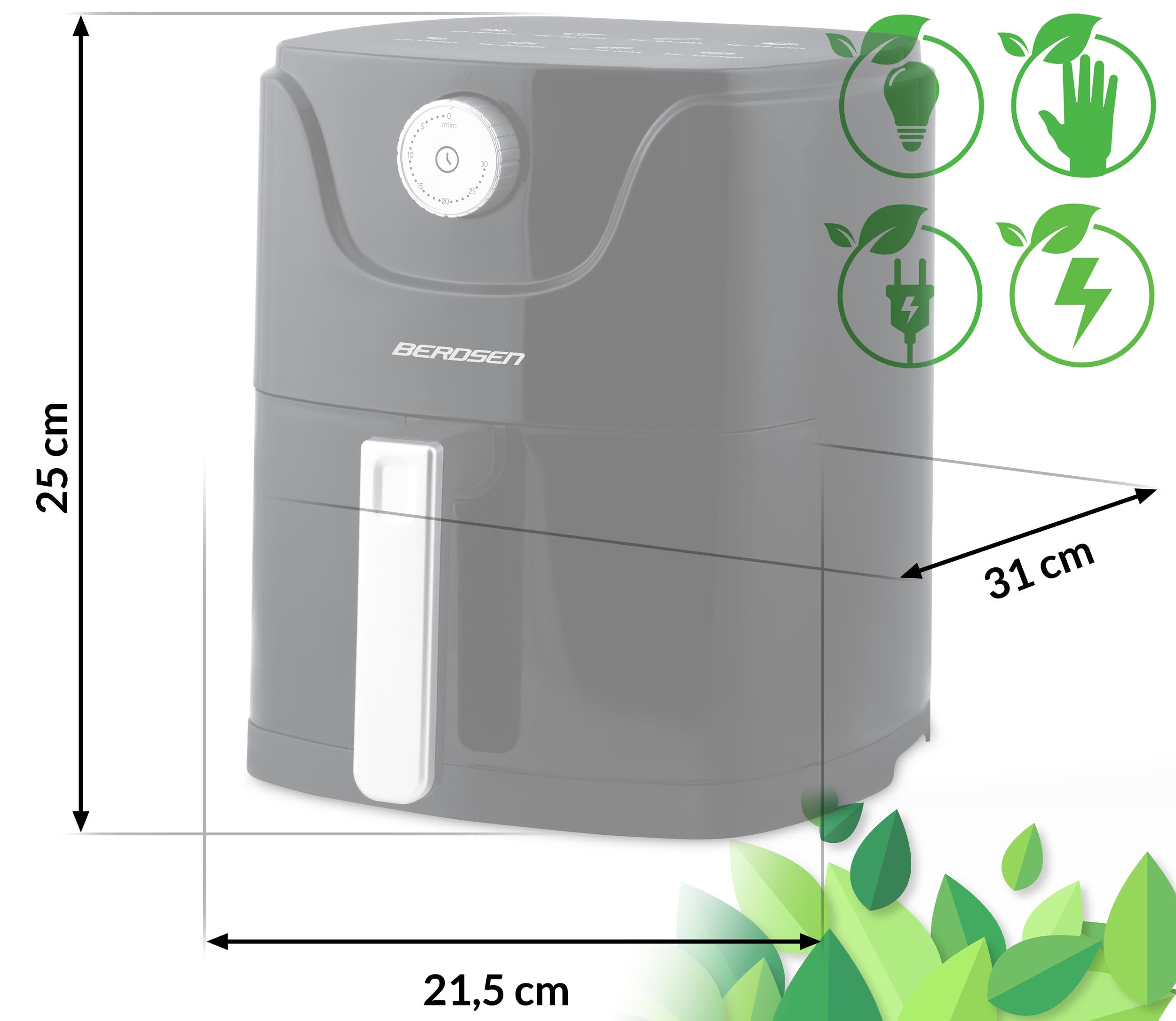 Berdsen Frytkownica beztłuszczowa na gorące powietrze - Air Fryer - 1000 W 2,5 L - 8 programów - Czarna