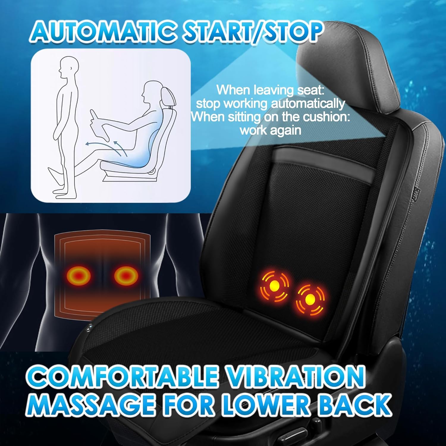 Sommer-Auto-Kühlsitzbezug, Vordersitz, 16 Ventilatoren, 2-in-1, kühlendes Autositzkissen mit Massagefunktion, 12 V, belüftet, atmungsaktiv, Fahrersitzkühler für Fahrzeug (Schwarz, 1 Stück)
