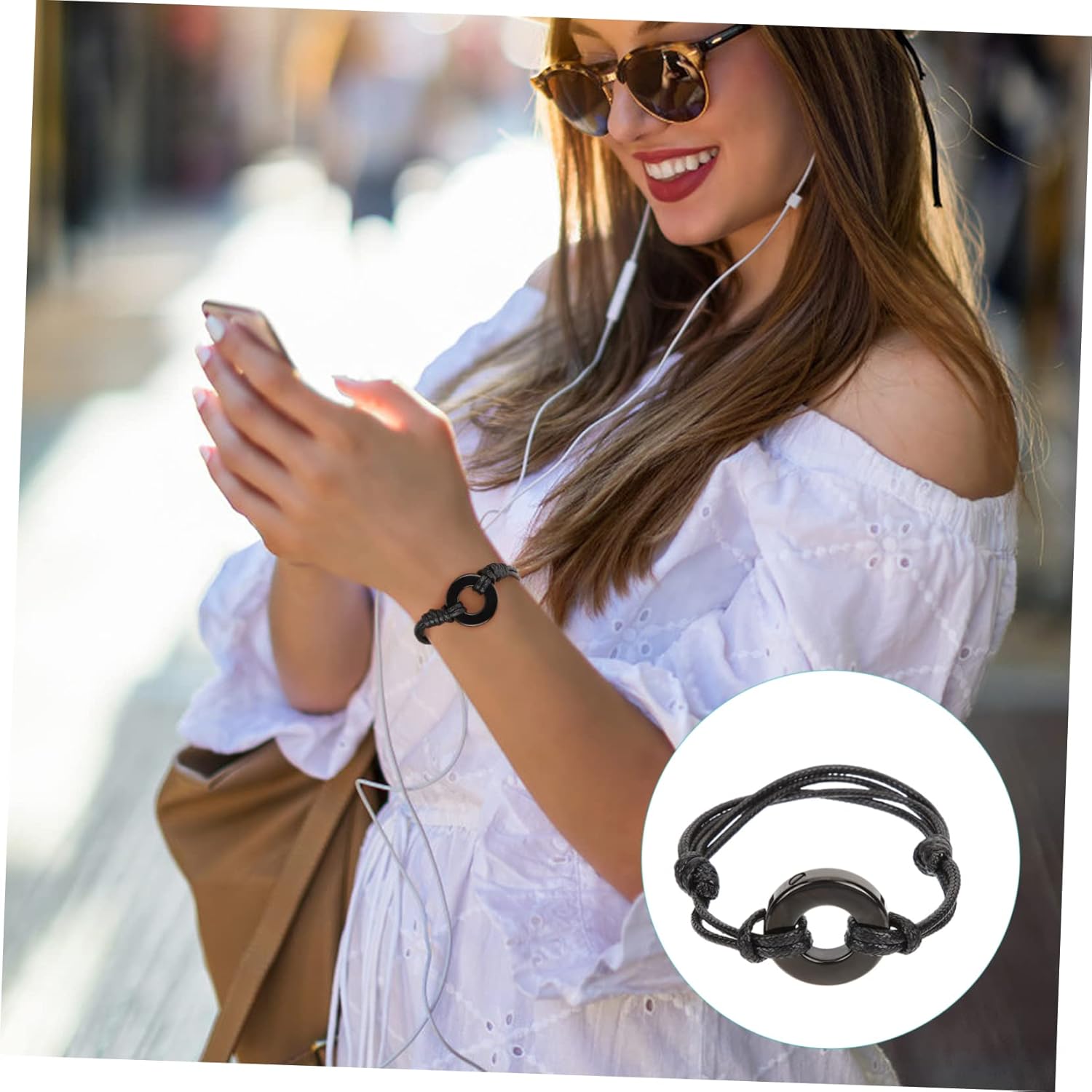 BESPORTBLE 5pcs Ashes Urn Bracelet for Memorial Keepsakes Woven Cremation Wristband Stainless Circle Handcrafted Bracelet for Ashes of Loved Elegant Black Design