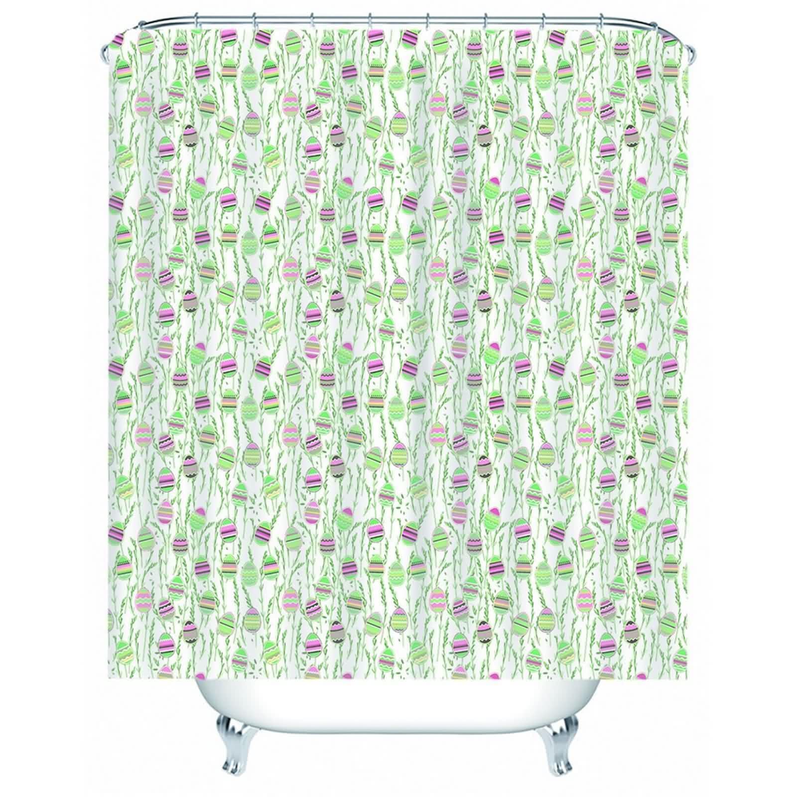 Rideau de douche en polyester lavable imperméable vert avec anneaux inclus