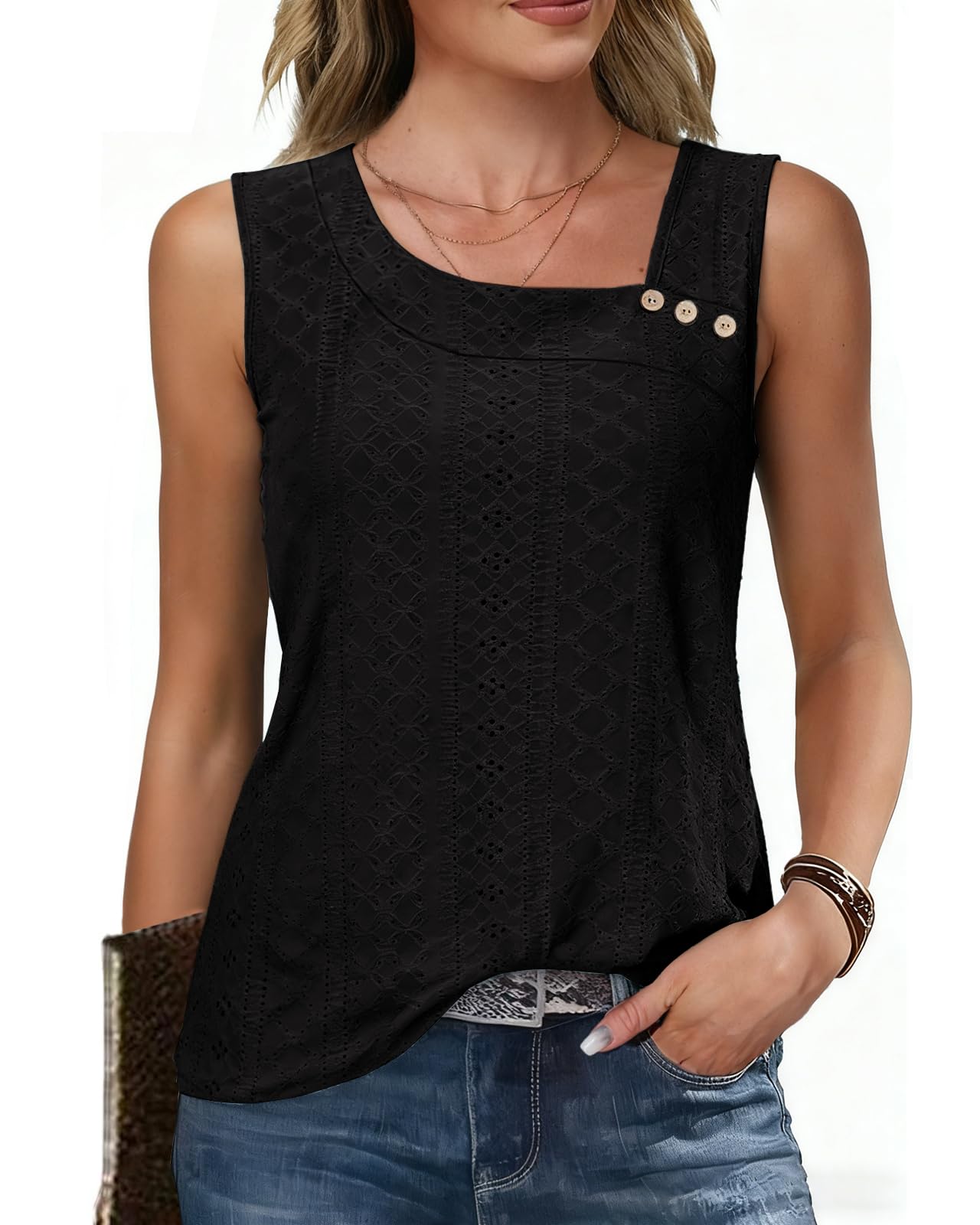 RIROW Women Summer Tops Asymmetric Neck Button Tunic Blouses Dressy 2026 Trendy Casual Loose Fit Ladies Baisic Tees