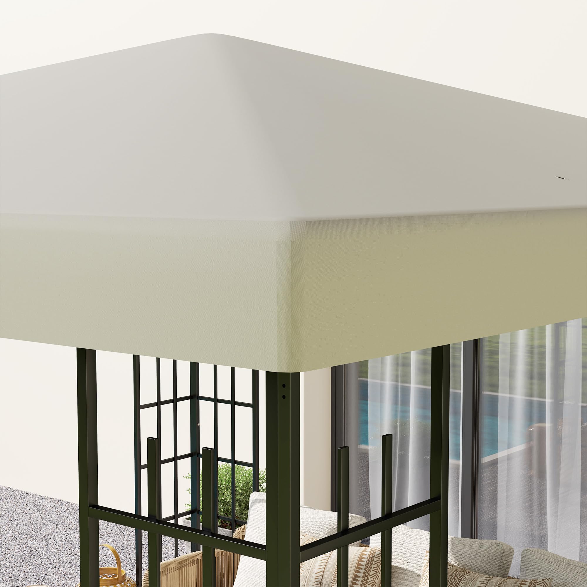 Outsunny Jardín Gazebo Reemplazo Techo 3x3 m, Resistente al agua Gazebo Canopy en 600D Oxford Tela 370g/㎡ Anti-UV 30+ con 8 agujeros de drenaje, Crema blanca.