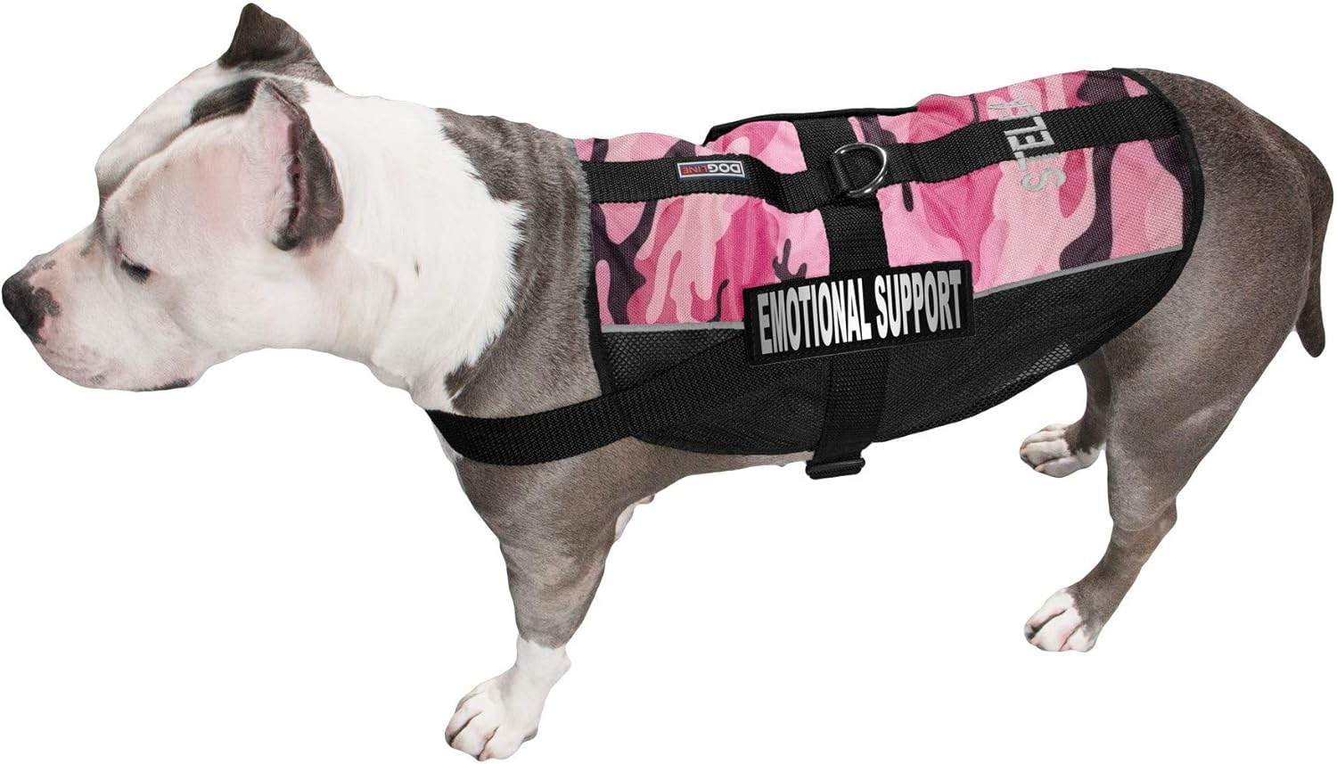 Dogline Custom Embroidered MaxAire Vest Emotional Support Removable Patch Adjustable Harness Reflective for Puppies Small Medium and Large Dogs 22 by 29 Inch Girth Pink Camo