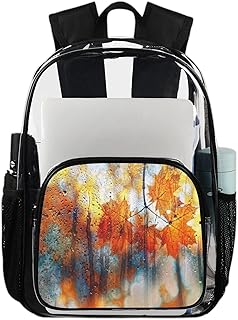 Mochila transparente de folhas de arte de ação de graças de outono, mochila transparente à prova d'água de folhas de outono com alça de ombro reforçada para escola, trabalho, viagens, Multicor