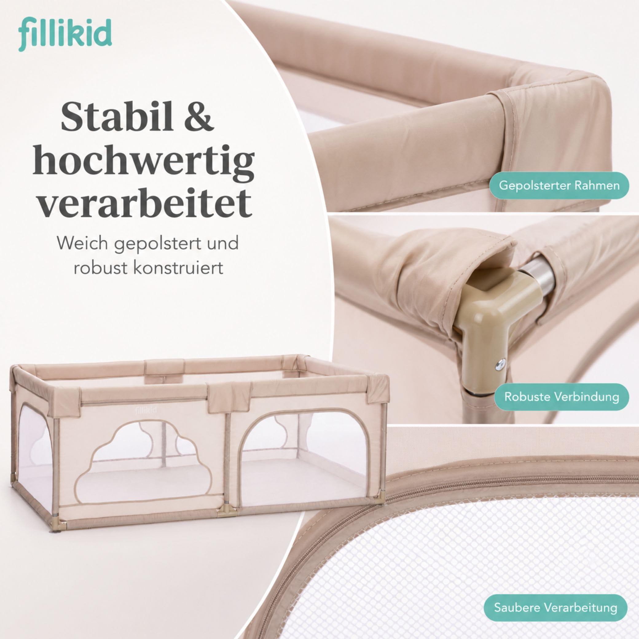 Fillikid Laufgitter Perth 115x180 cm Baby Laufstall XXL Metall