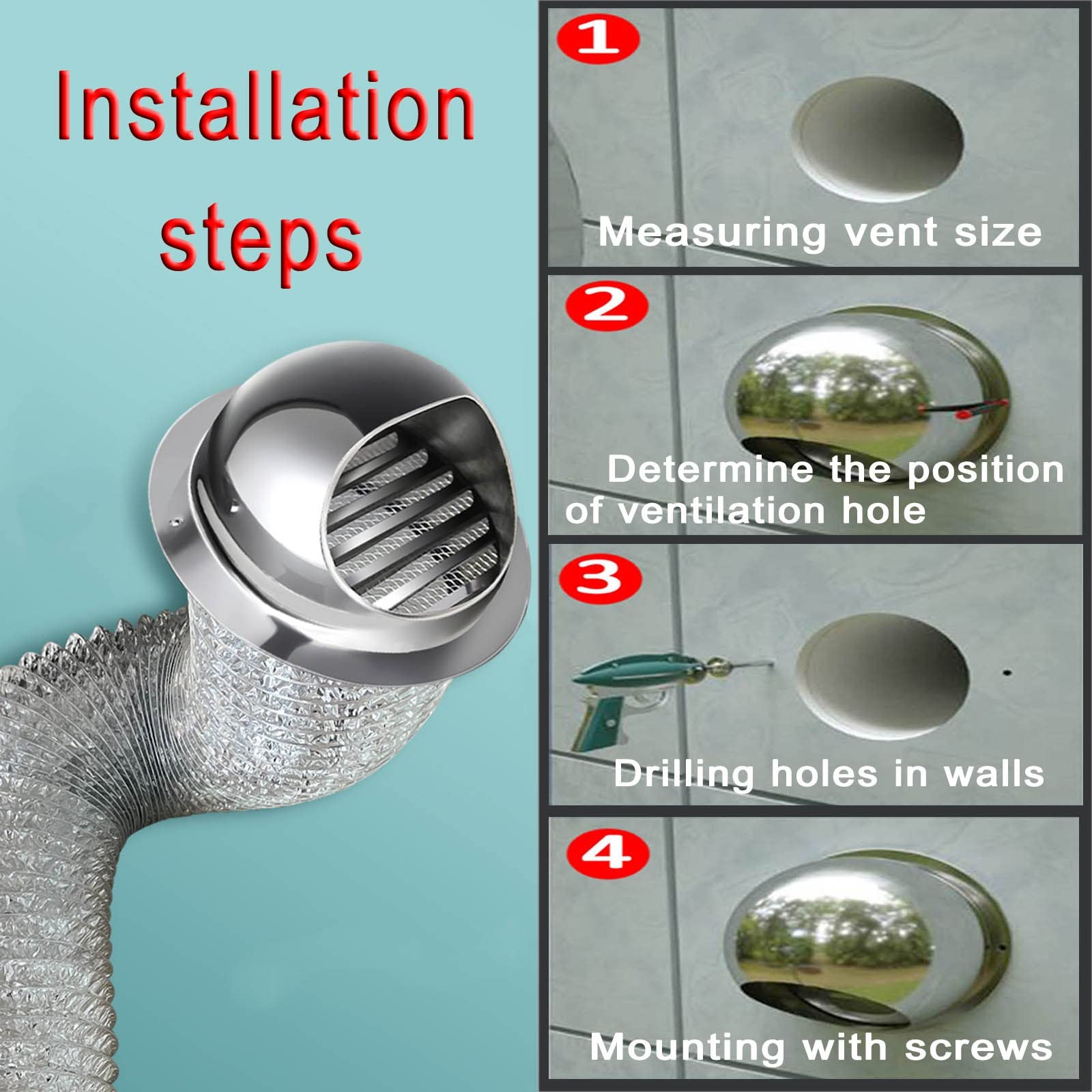 Tapa De Ventilación para Casa, 80mm 125mm 150mm 200mm 300mm Rejilla Redonda Tapa De Ventilación, Campana De Ventilación De Acero Inoxidable 304, Protección contra La Intemperie