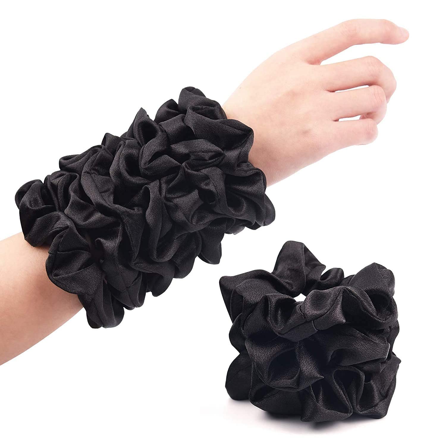 BLACK Silk Scrunchies Silk Elastic Hair Band Set For Women Or Girls Hair Accessories Satin Scrunchies Pack (6)-image-35