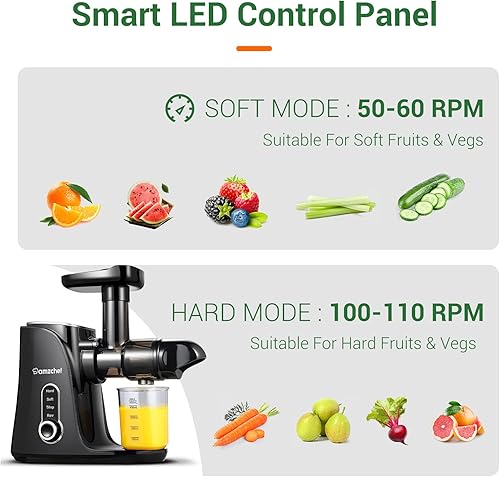 Miniatura 8 de AMZCHEF - Exprimidor de prensa lenta en frío con 2 modos de velocidad, botellas de viaje (16.9 fl oz), cepillo fácil de limpiar y motor silencioso