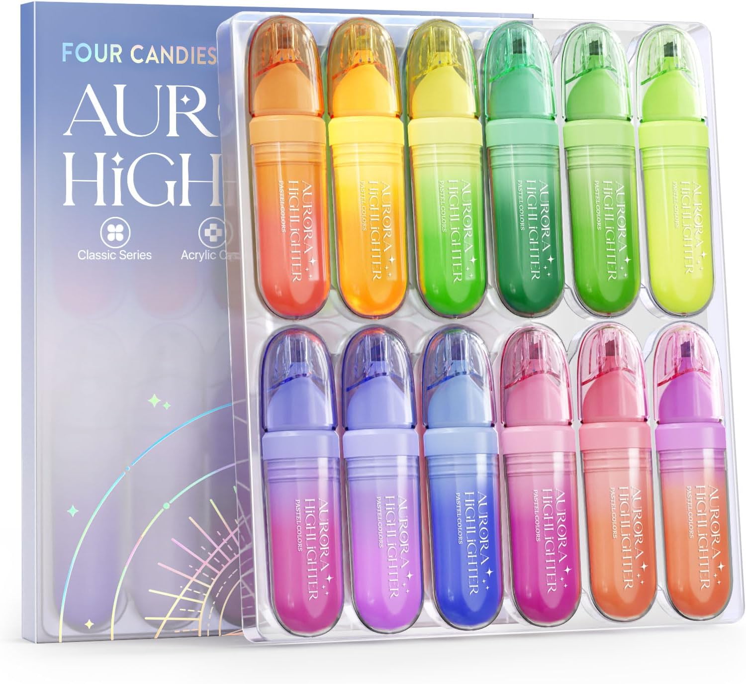 12 Pcs Highlighters Assorted Colors, Cute Pastel Highlighter Set, Dry Quickly, Soft Chisel Tip, No Bleed Highlighter, Aesthetic Highlighters fo Purple Christmas Gifts