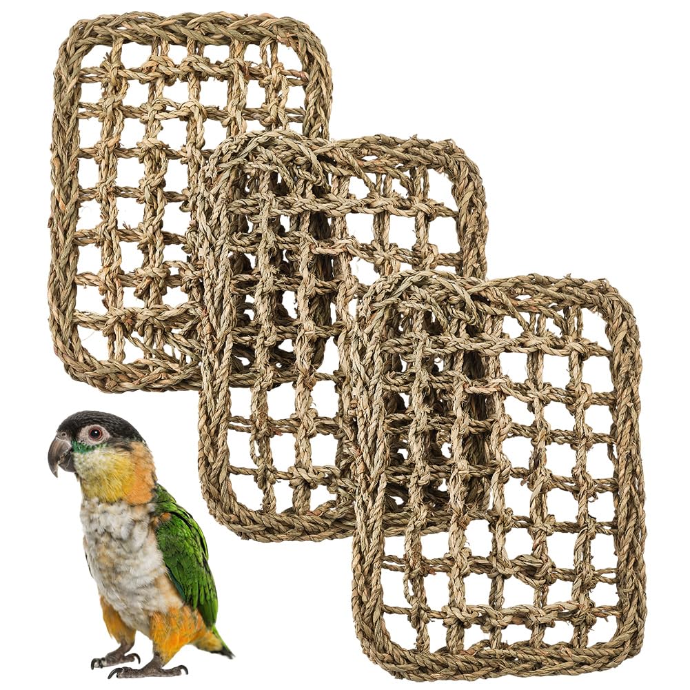 GORGECRAFT 3 Stück Vogel Klettermatte Für Papageien Sittiche Natürliches Seegras Gewebtes Netz Strickleiter Hängematten Käfigzubehör Für Unzertrennliche Sittiche Wellensittiche Nymphensittiche Tauben