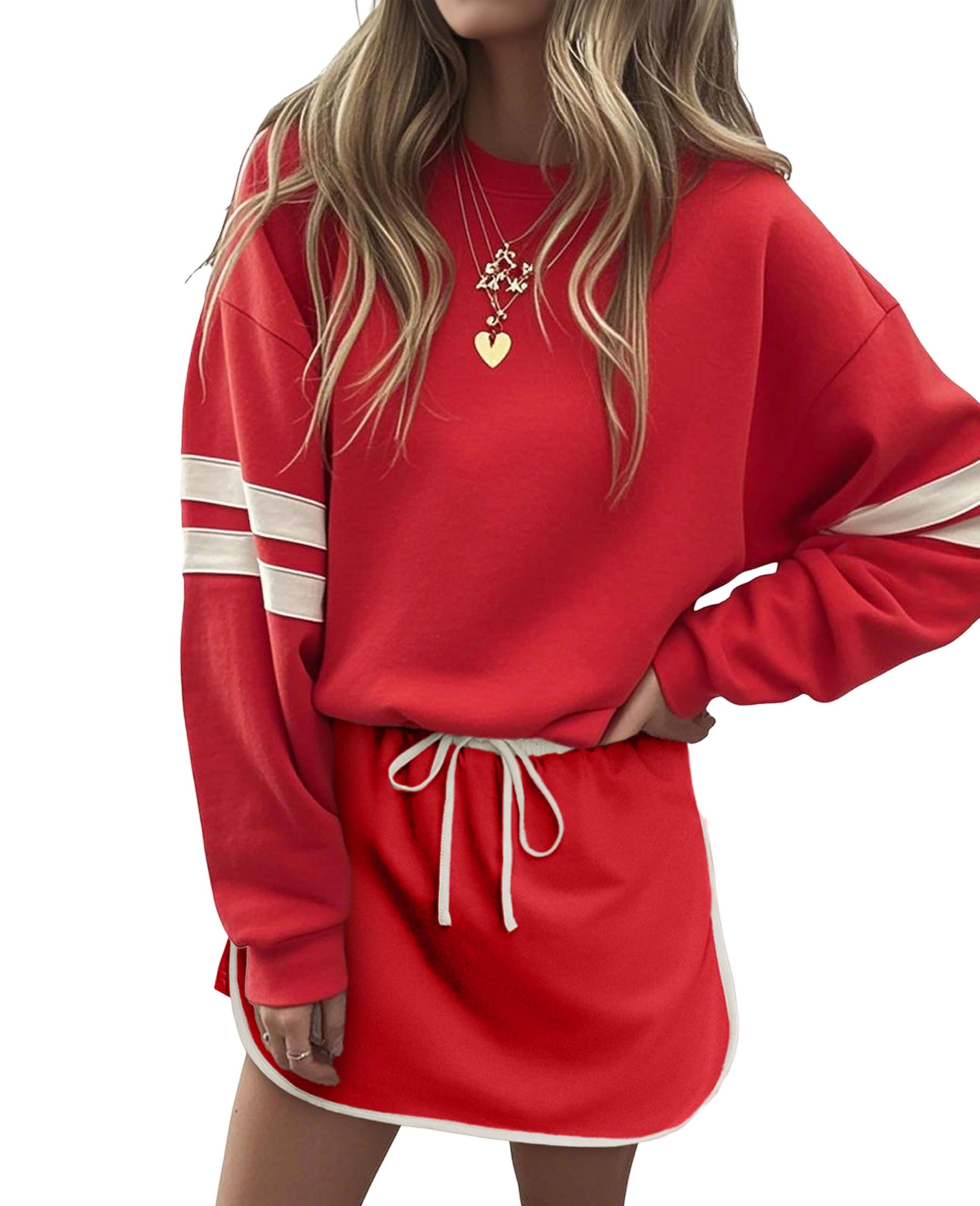 Womens 2 Piece Outfit Casual Color Block Top and Skorts Matching Sets-image-18