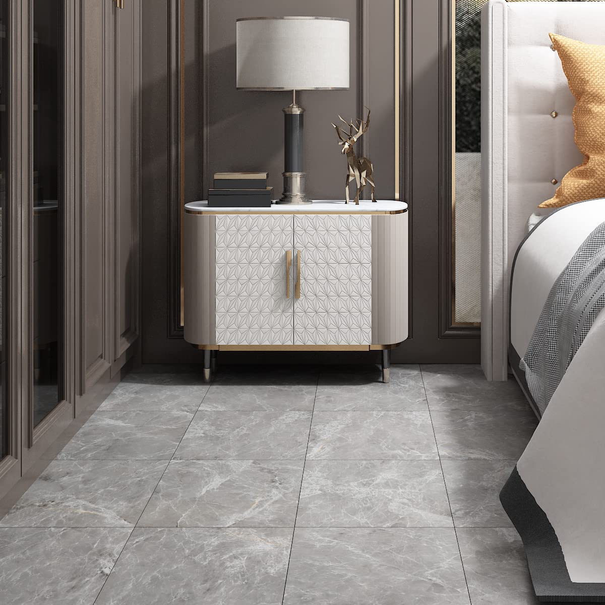 Livelynine Piastrelle per pavimenti grigie, confezione da 32 pezzi, 30,5 x 30,5 cm, impermeabili, per bagno, garage, pavimenti in laminato, adesivi adatti agli affittuari