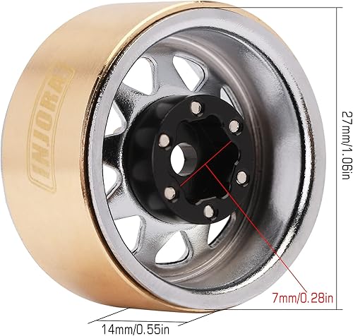 Miniatura 3 de INJORA Rueda Beadlock 1.0 con anillo de latón compensación negativa -0.149 in 1.0" Ruedas para TRX4M Axial SCX24 118 124 actualización (negro)