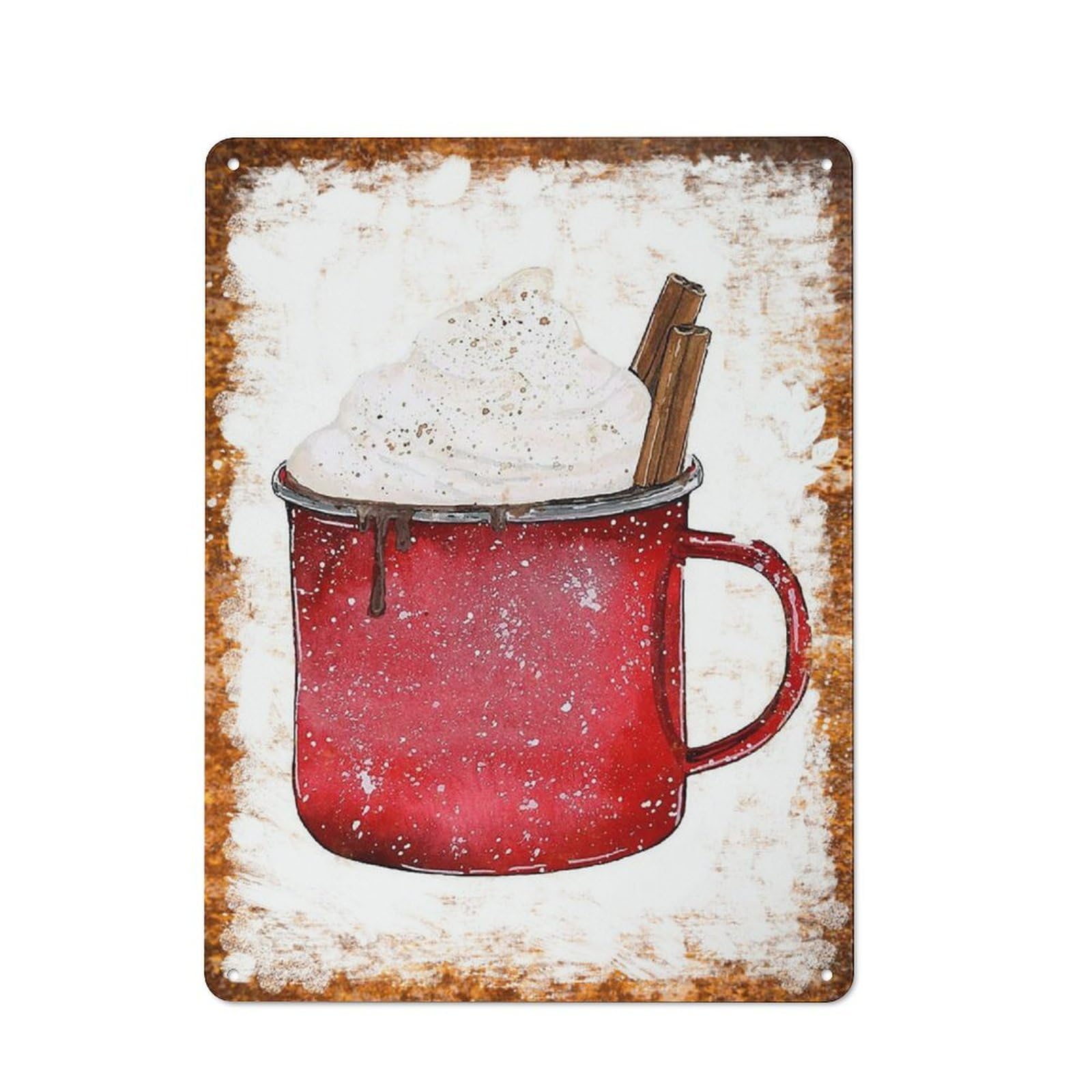 peiyeety Metal Tin Sign Retro Distressed Vintage Rustic Metal Whipped Cream Hot Cocoa Watercolor Print Wall Art Decor for Home Kitchen Bedroom Bathroom Farmhouse Living Room Office Apartment 6x8 INCH