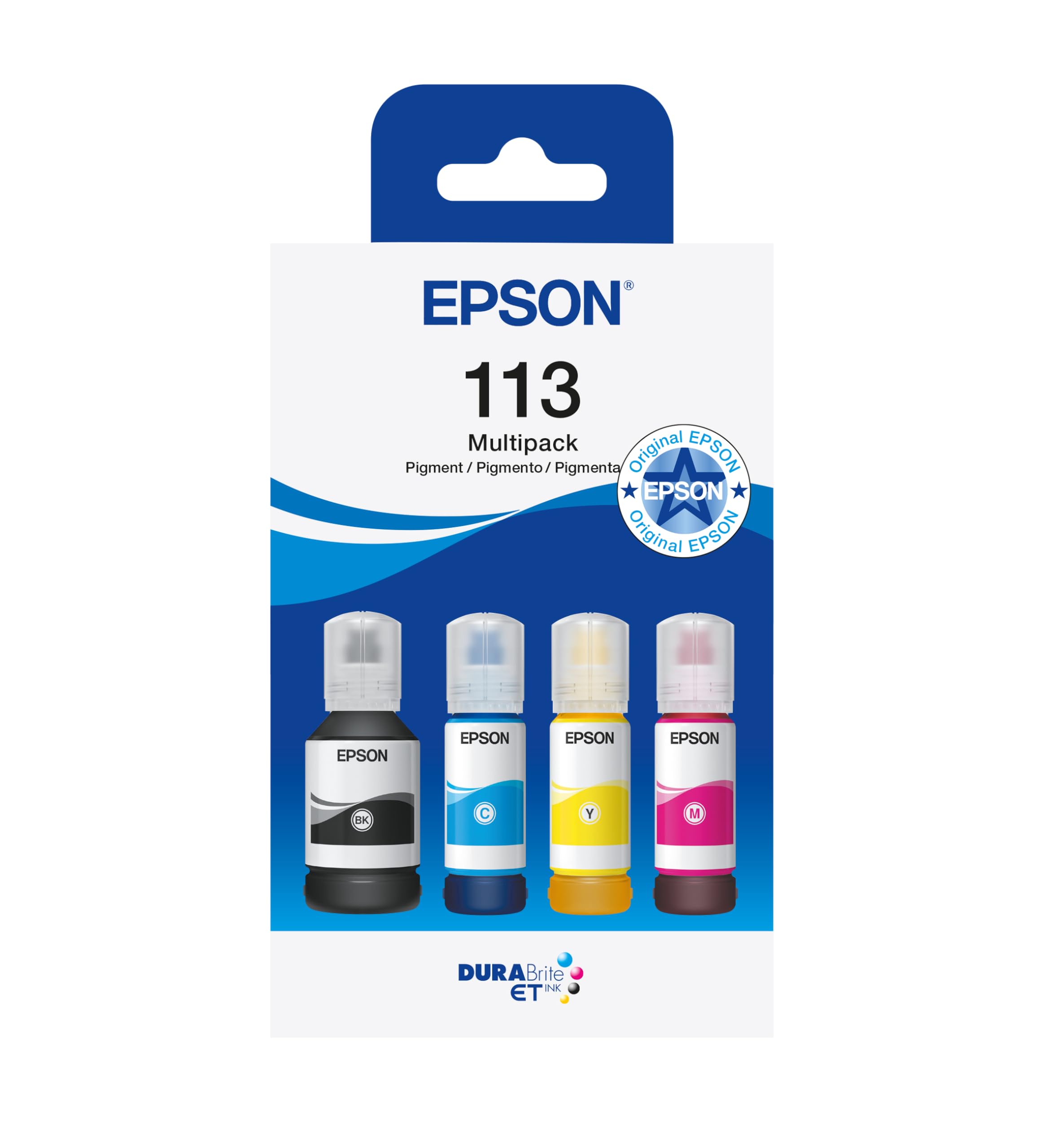 Epson Botellas de Tinta Originales EcoTank de la Serie 113 Colores Cian, Magenta, Amarillo y Negro