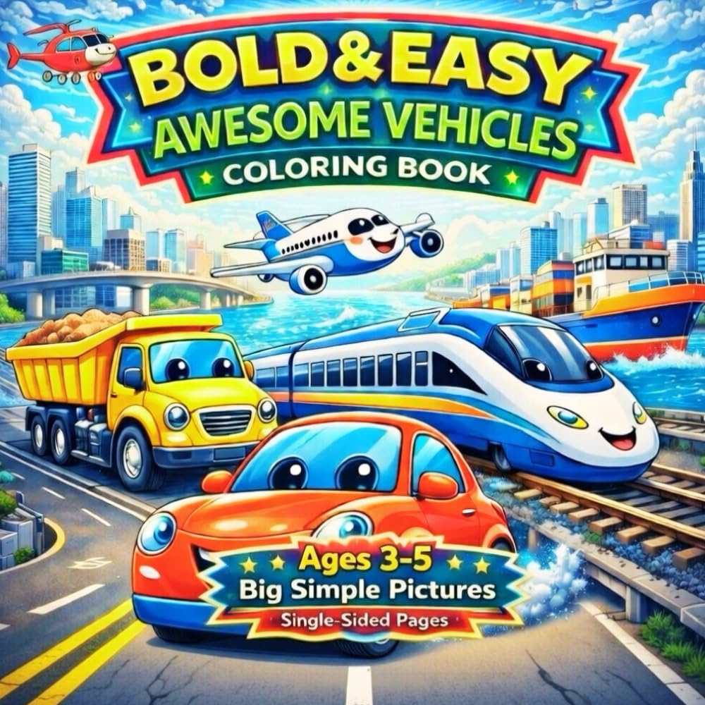 Awesome Vehicles Coloring Book for Toddlers Ages 3–5 | Easy Big Pictures for Preschool Kids: Bold and Easy Designs with Big Simple Pictures | Thick ... Pages (The Bold & Easy Toddler Series)