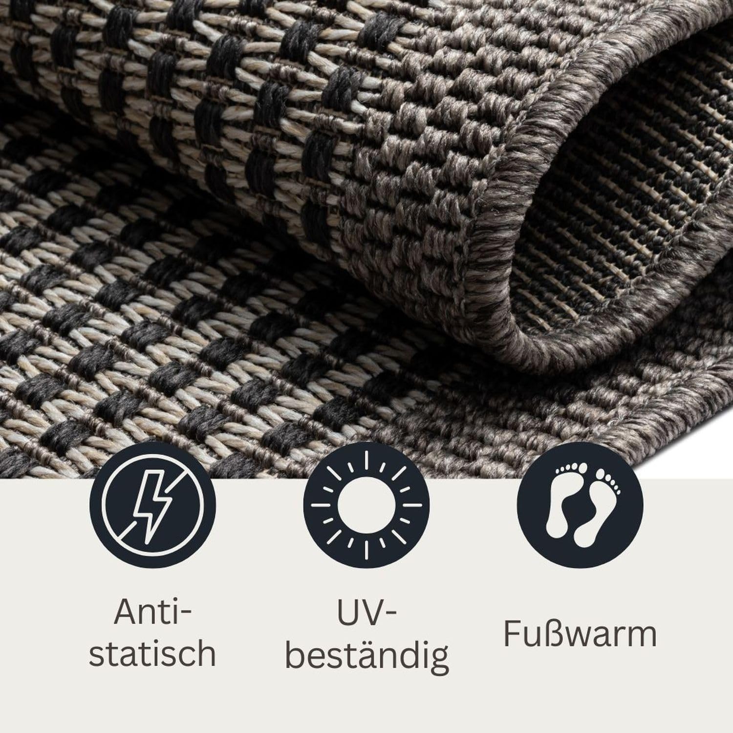 MY-RUG Outdoor Teppich wetterfest 160 x 230 cm, UV beständig & robust für Garten Terrasse, Balkon Küche & Wohnzimmer, kurzflor waschbarer Wohnzimmerteppich, Fiona II