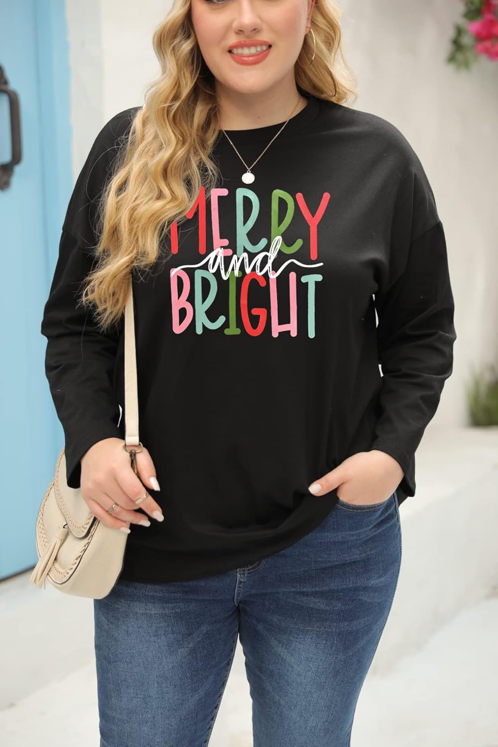 Plus Size Christmas Shirt Women Merry and Bright Christmas T Shirt Xmas Holiday Long Sleeve Fall Tops 2X-5X - Image 2