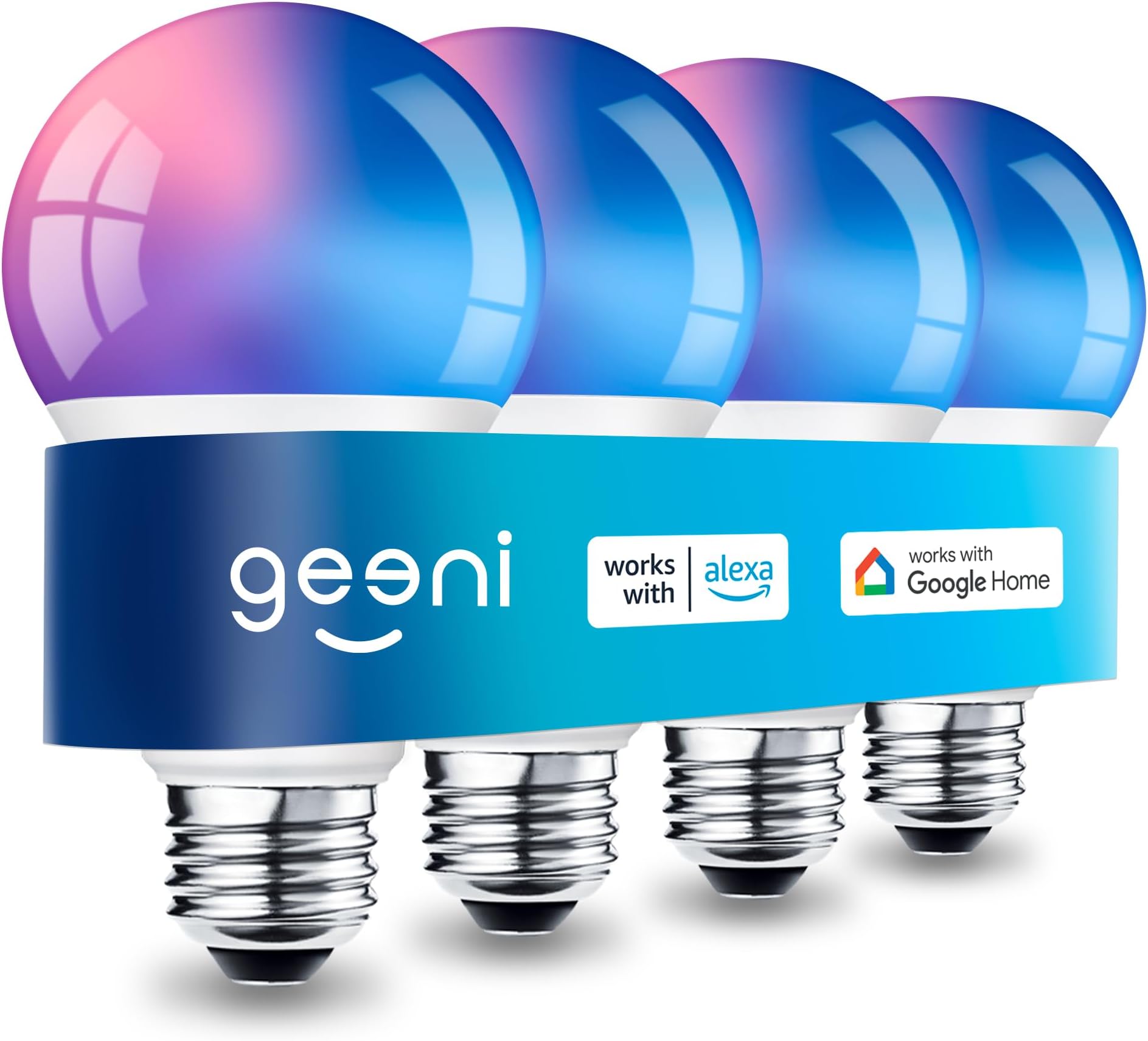 Prisma Plus 800 Dimmable Smart Light Bulbs with 2.4 GHz Wi-Fi Connectivity – Color-Changing & Tunable White, A19 LED Smart Bulb – Works with Alexa & Google, 4-Pack