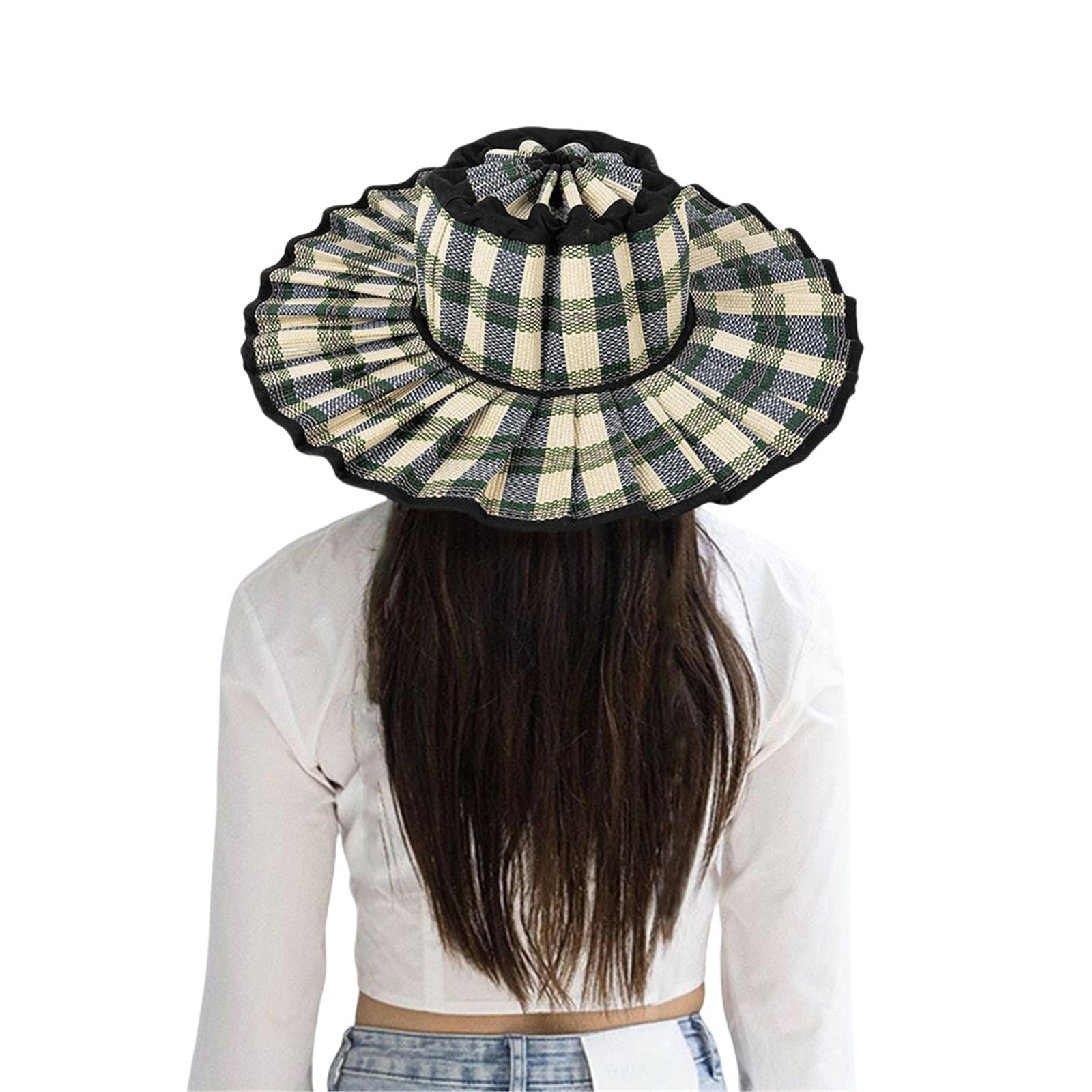 Chapeau de soleil plissé réversible - Large bord pliable - Chapeau de plage d'extérieur avec protection UV pour voyage
