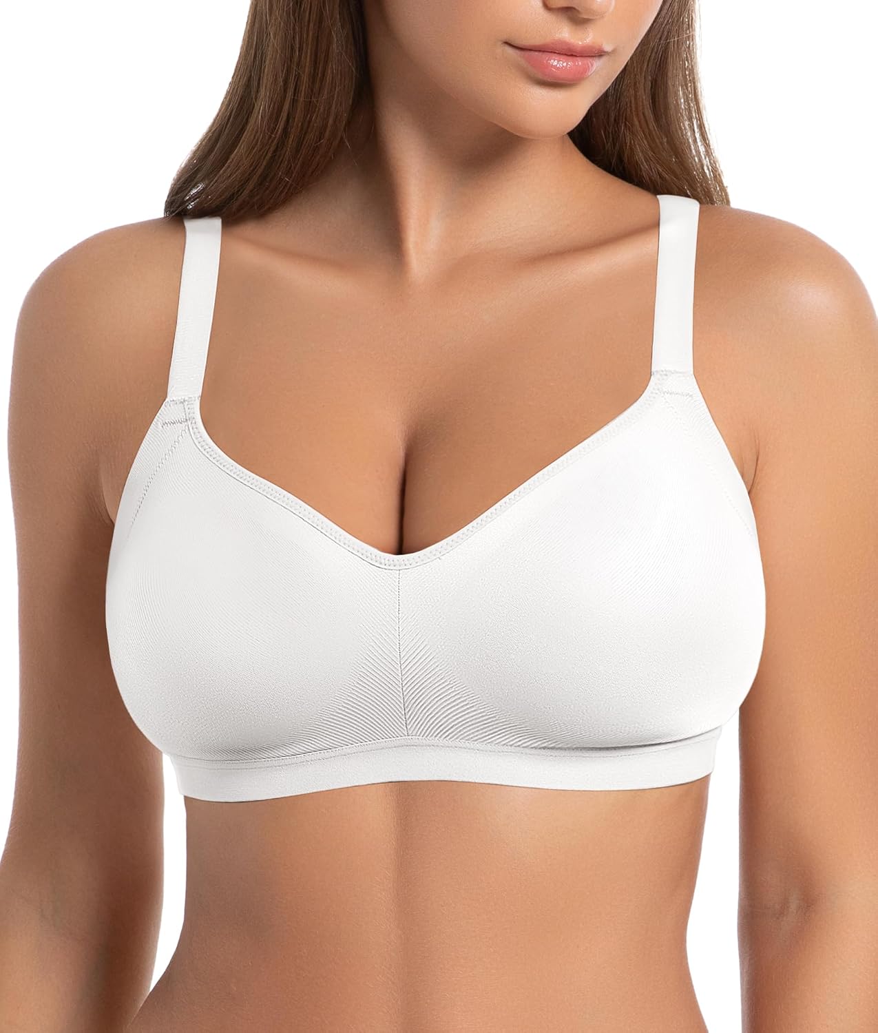 SHAPERX Women's Underarm Smoothing Seamless T-Shirt Bra Wireless Lightly Lined for All Day Comfort