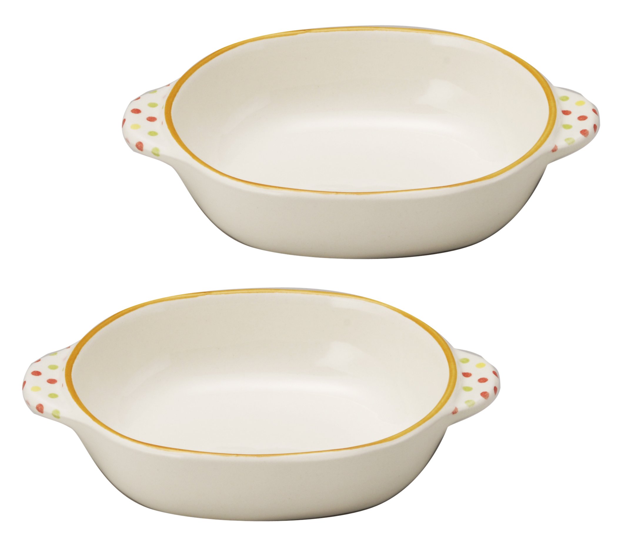 Banko Ware 14049-2 Oven-safe, Polka Dot Au Gratin Dish, Orange Line (Small), Set of 2, Diameter Approx. 6.5 inches (16.5 cm), Microwave Safe, Made in Japan