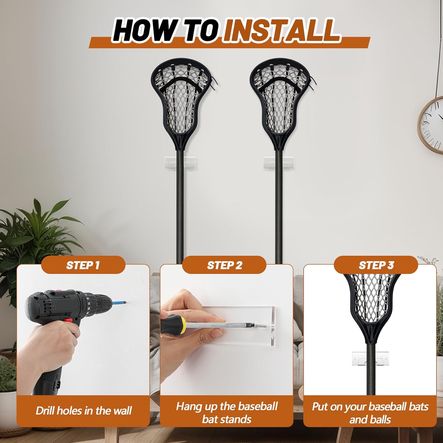 4 Pcs Acrylic Standard Size Lacrosse Stick Wall Mount Hockey Stick Wall Mount Ice Hockey Organizer Display Holder for Home Office (Clear)