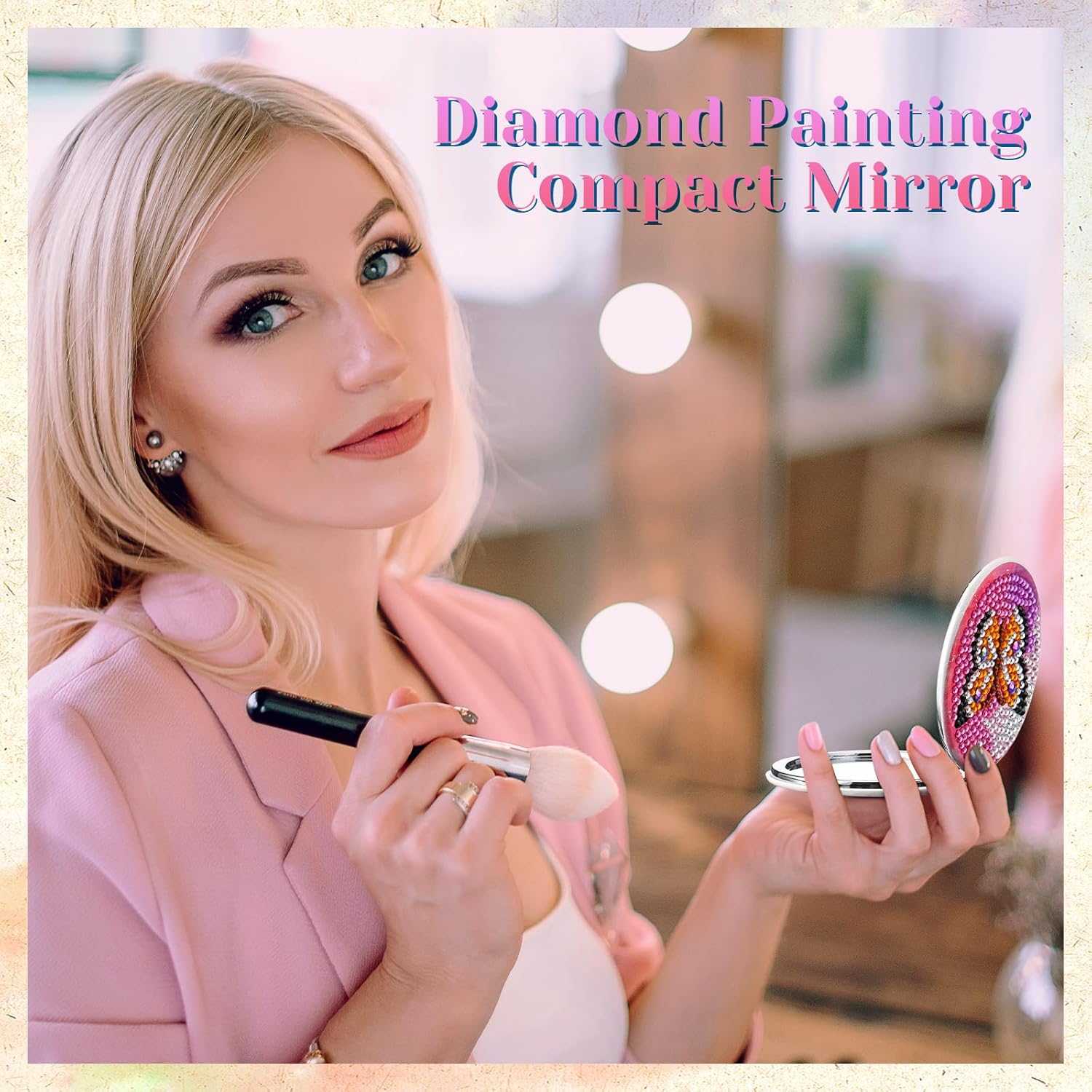 Weysat 10 Pcs Diamond Painting Compact Mirror DIY Portable Pocket Purse Mirror with Diamond Painting Cover Crafts Art Kits for Women
